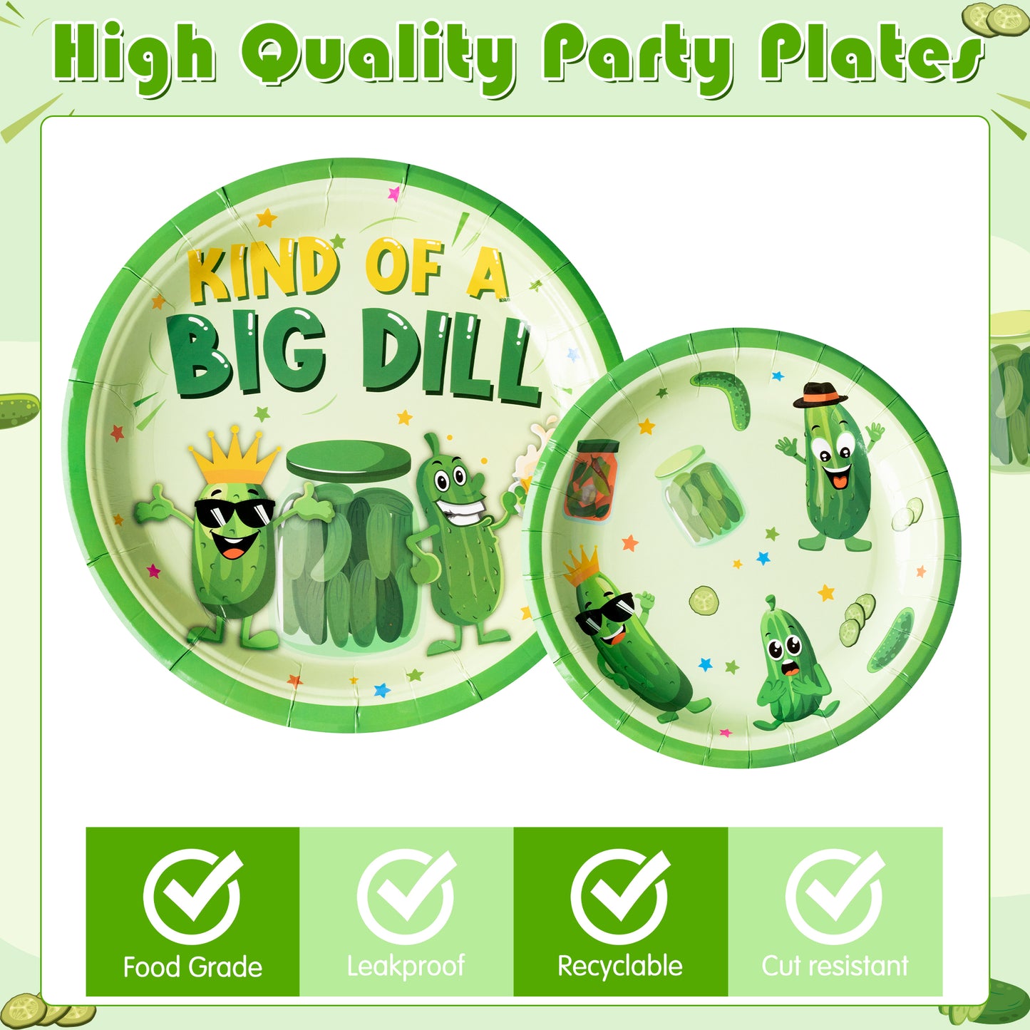 G1ngtar 96Pcs Funny Cucumber Party Plates Supplies - Kind of A Big Dill Party Tableware Decorations Cute Pickle Fruit Disposable Paper Plates Napkins Forks for Kids Birthday Baby Shower, Serves 24