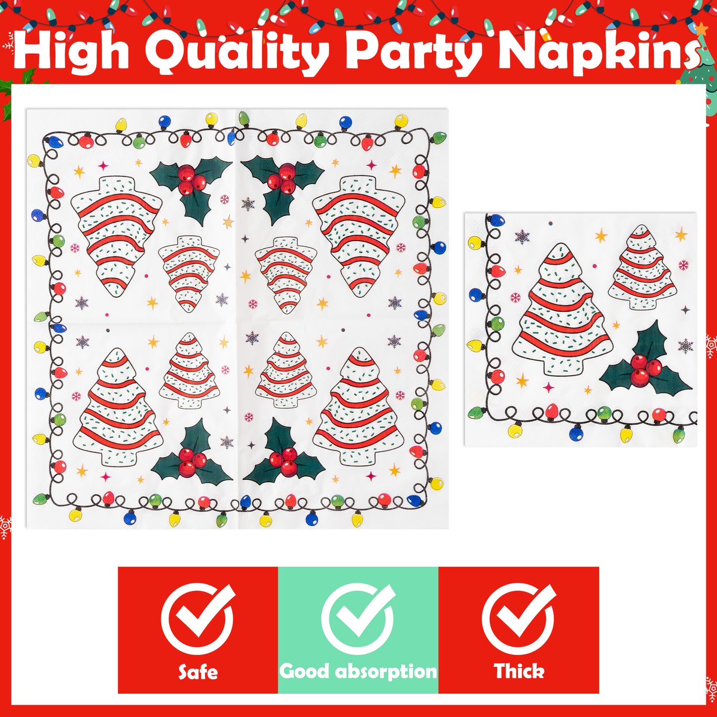 G1ngtar 96Pcs Christmas Tree Cake Party Plate Supplies - Snack Cake Xmas Tree Party Tableware Decoration Cute Tis The Season Disposable Paper Plate Napkin Fork for Winter Holiday Birthday, Serves 24