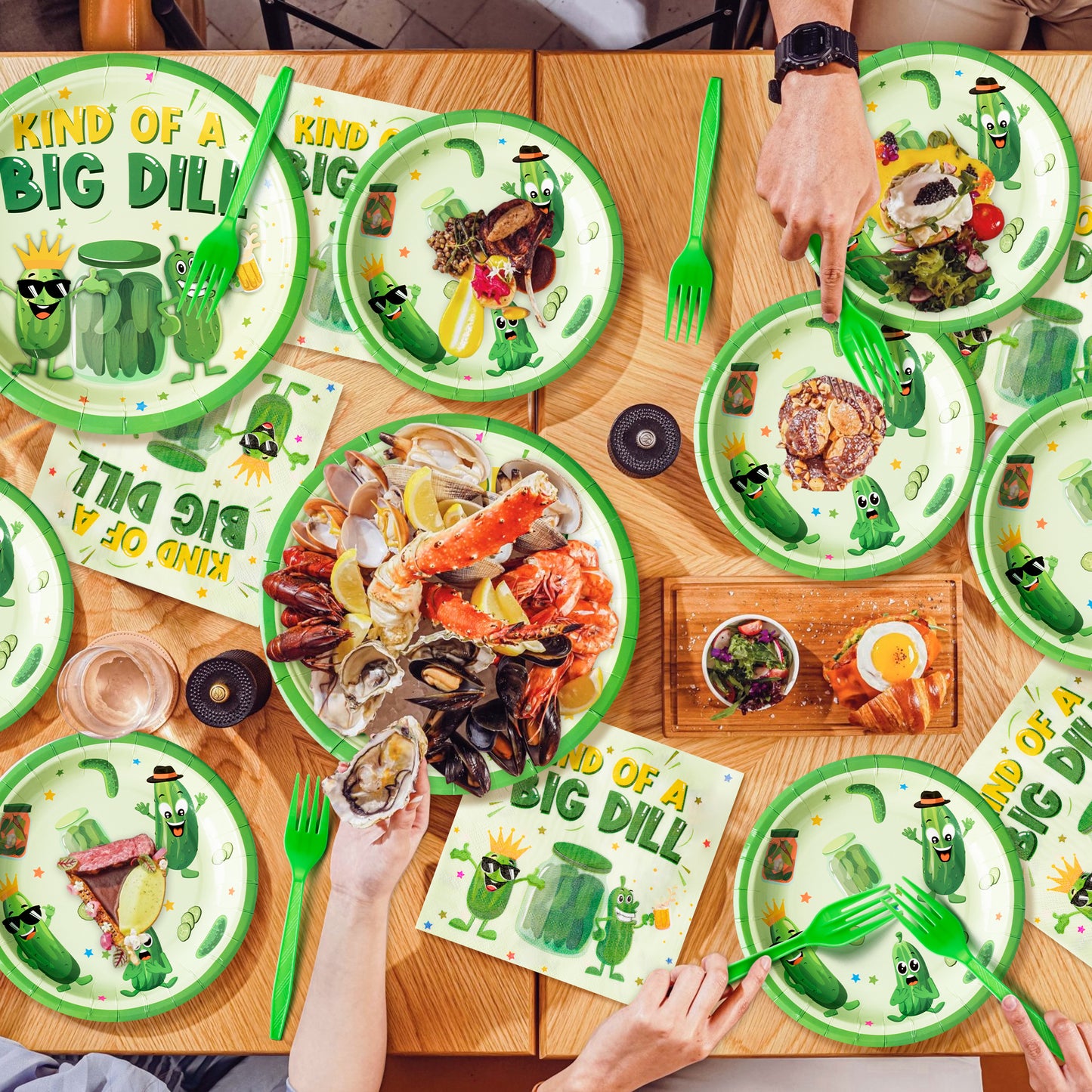 G1ngtar 96Pcs Funny Cucumber Party Plates Supplies - Kind of A Big Dill Party Tableware Decorations Cute Pickle Fruit Disposable Paper Plates Napkins Forks for Kids Birthday Baby Shower, Serves 24