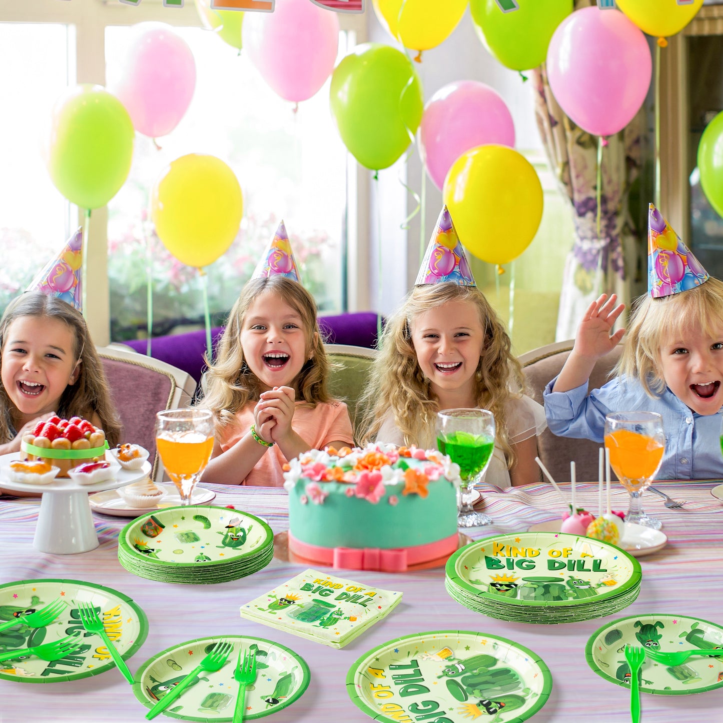 G1ngtar 96Pcs Funny Cucumber Party Plates Supplies - Kind of A Big Dill Party Tableware Decorations Cute Pickle Fruit Disposable Paper Plates Napkins Forks for Kids Birthday Baby Shower, Serves 24