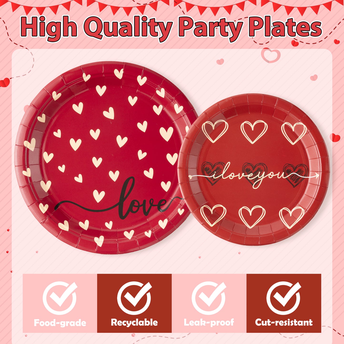 G1ngtar 96Pcs Valentine’s Day Heart Party Plates Supplies - Love Heart Party Tableware Decoration Red Heart Disposable Paper Plates Napkins Forks for Valentines Day Birthday Wedding, Serves 24
