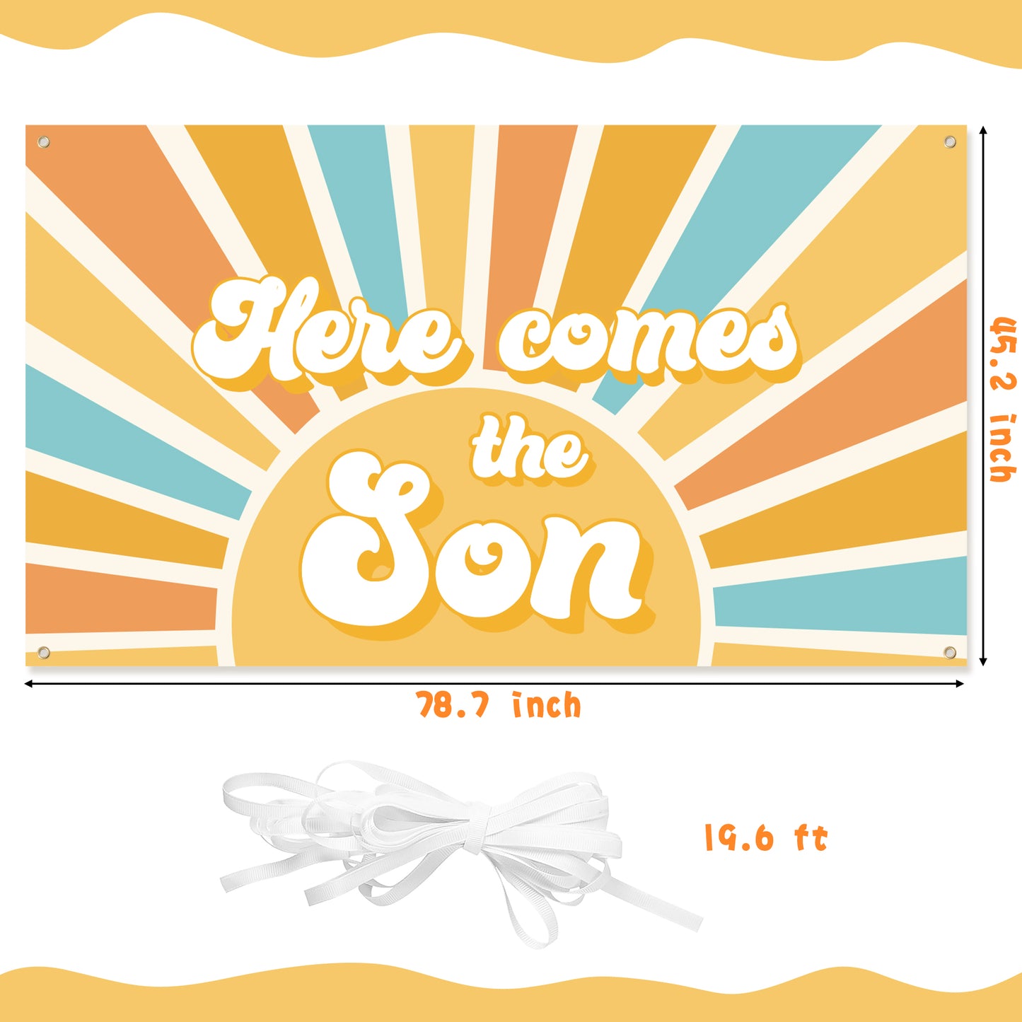 G1ngtar Here Comes the Son Baby Shower Backdrop Banner Boho Sun Retro Muted Sunrise Fabric Wall Hanging Decor Birthday Party Photo Background First Trip Around the Sun Decorations Supplies for Boys