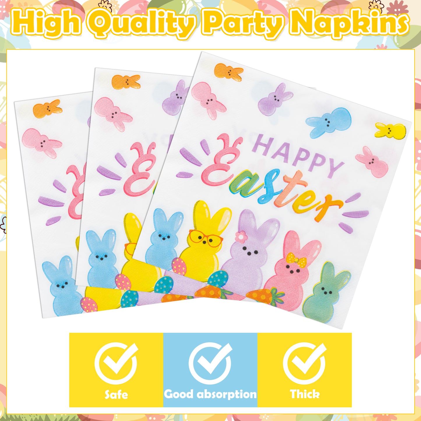 G1ngtar 96Pcs Easter Bunny Peeps Party Plates Supplies - Happy Easter Rabbits Party Tableware Decorations Disposable Paper Plates Napkins Forks for Kids Easter Spring Birthday Baby Shower, Serves 24