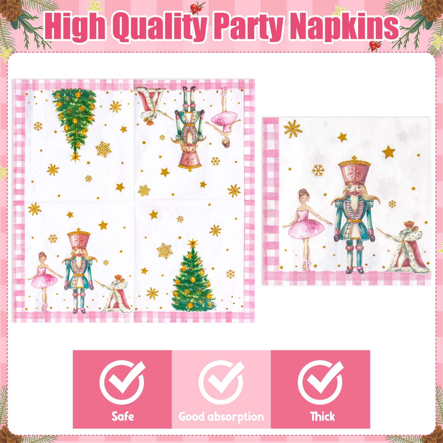 G1ngtar 96Pcs Christmas Nutcracker Party Plate Supplies - Xmas Tree Ballet King Soldier Party Tableware Decoration Disposable Paper Plate Napkin Fork for Kid Winter Holiday Birthday, Serves 24 Guests