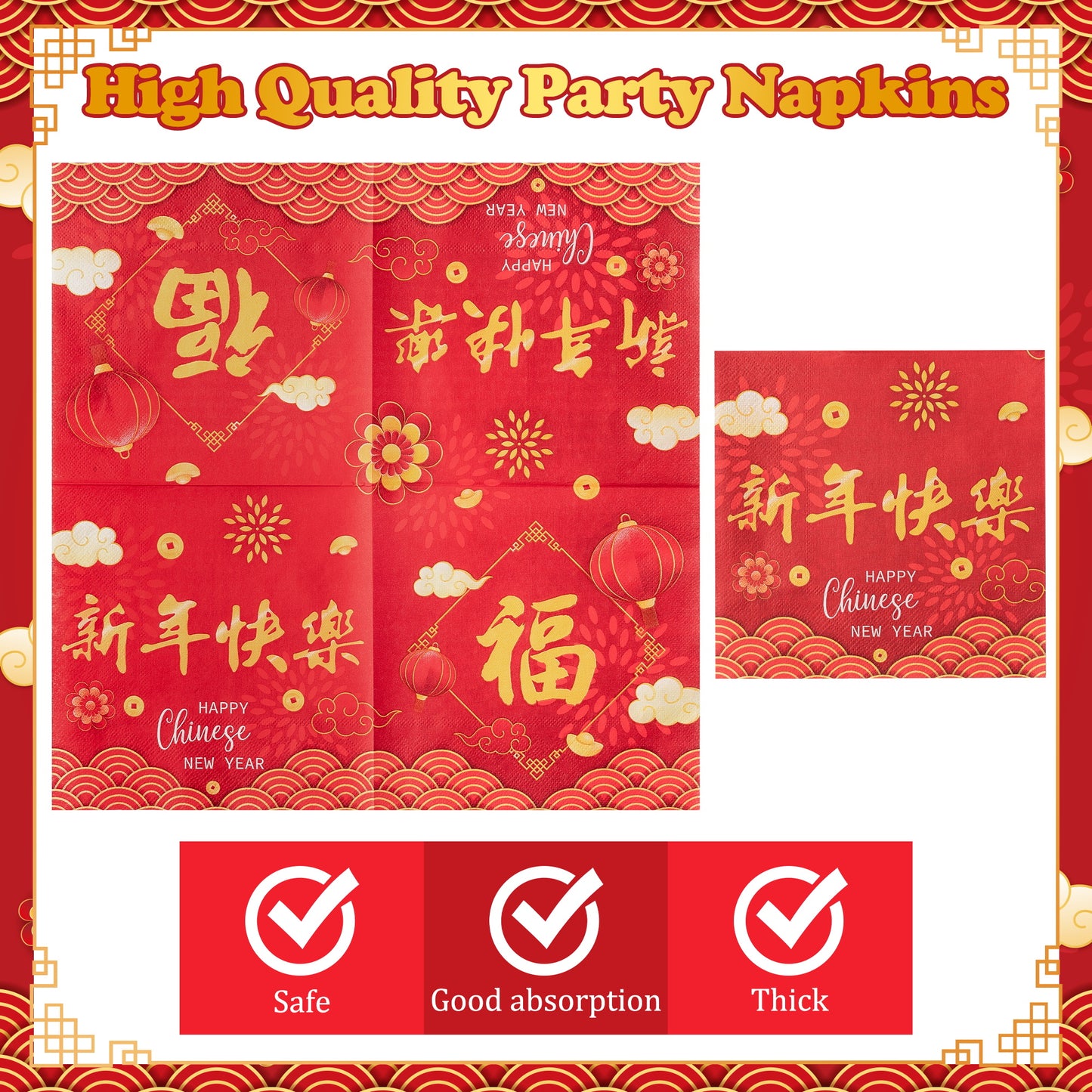 G1ngtar 96Pcs Chinese New Year Party Plates Supplies - Happy 2025 Snake Year Party Tableware Decorations Disposable Paper Plates Napkins Forks for Spring Festival Chinese New Year Eve, Serves 24
