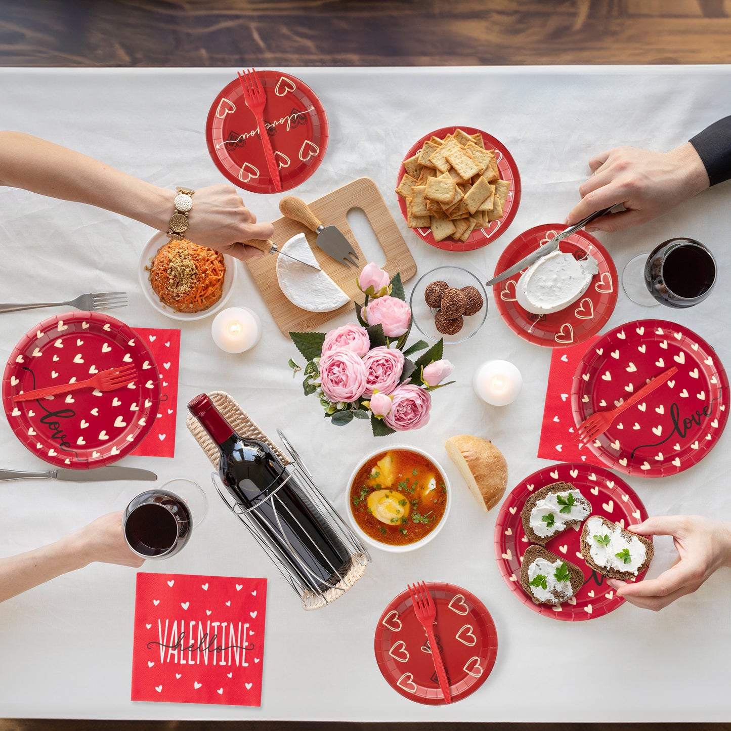 G1ngtar 96Pcs Valentine’s Day Heart Party Plates Supplies - Love Heart Party Tableware Decoration Red Heart Disposable Paper Plates Napkins Forks for Valentines Day Birthday Wedding, Serves 24