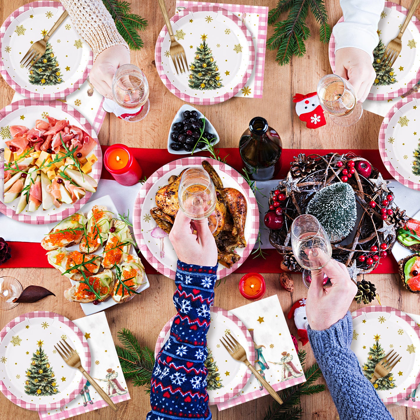 G1ngtar 96Pcs Christmas Nutcracker Party Plate Supplies - Xmas Tree Ballet King Soldier Party Tableware Decoration Disposable Paper Plate Napkin Fork for Kid Winter Holiday Birthday, Serves 24 Guests