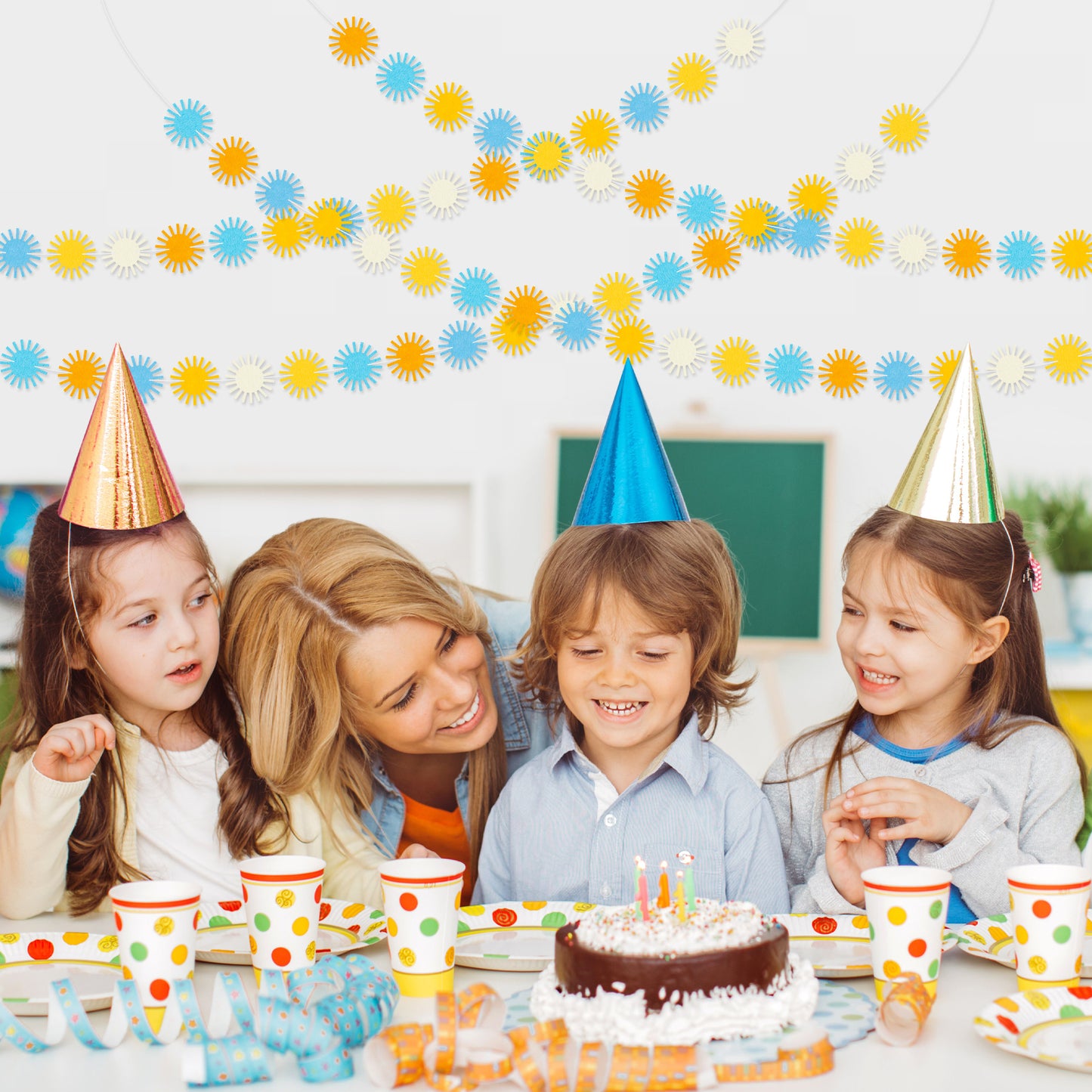 G1ngtar 4Pcs Retro Boho Sun Sunshine Garland Felt Artificial Here Comes The Son Hippie String Banner First Trip Around the Sun Bohemian Aesthetic Decoration for Indoor Outdoor Baby Shower Birthday