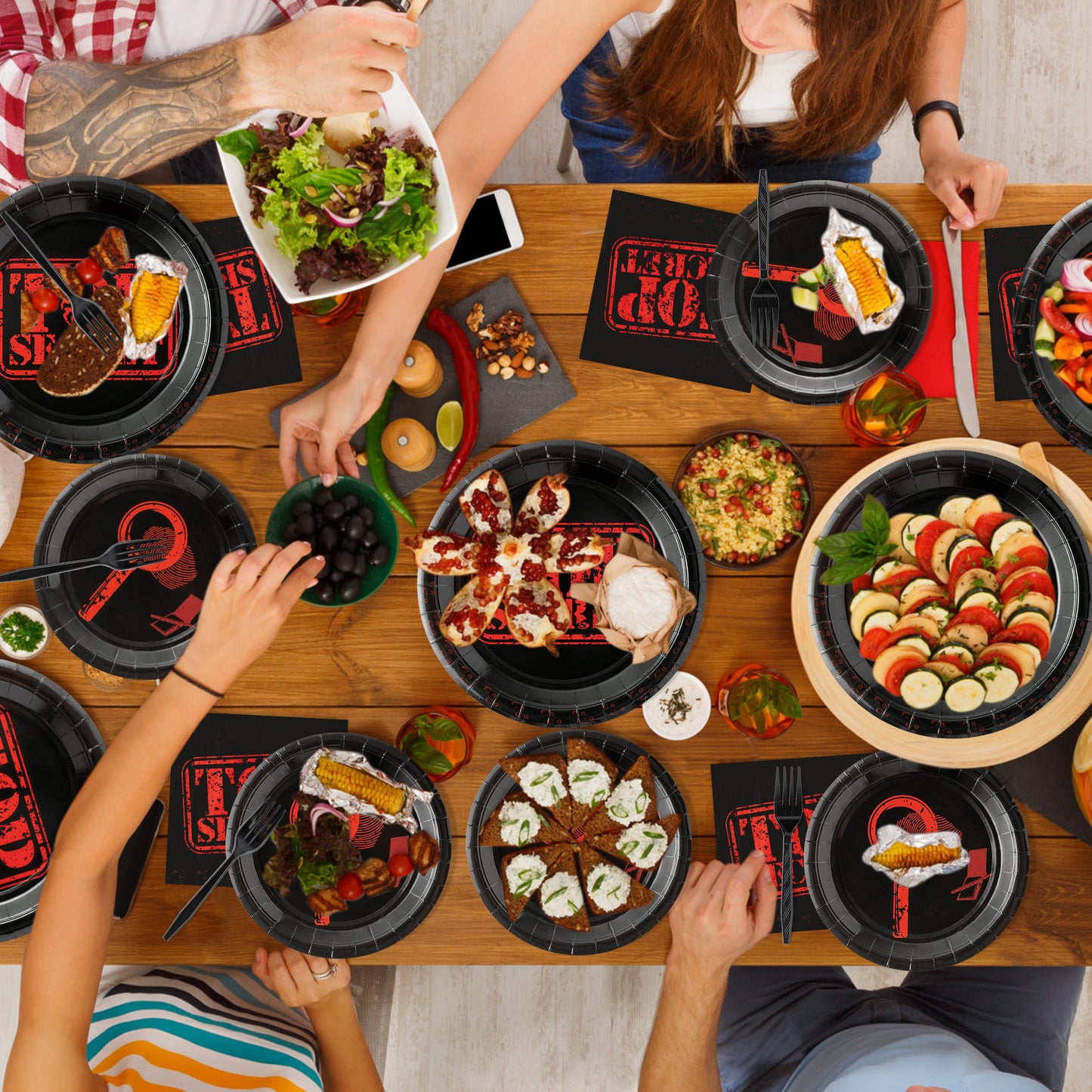 G1ngtar 96Pcs Top Secret Party Plates Supplies Secret Agent Spy Detective Party Tableware Decorations Escape Room Disposable Paper Plates Napkins Forks for Birthday Activities Halloween, Serves 24