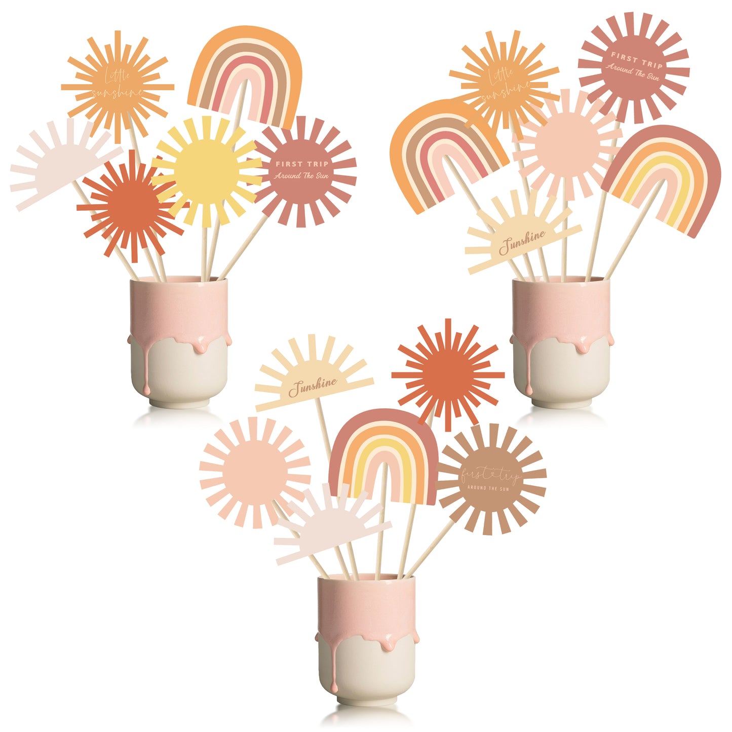 G1ngtar 30Pcs Boho Sun Party Centerpiece Sticks Table Toppers Bohemian Hippie Rainbow Muted Sun Table Decor First Trip Around the Sun Birthday Party Decoration Baby Shower Supplies for Baby Boys Girls
