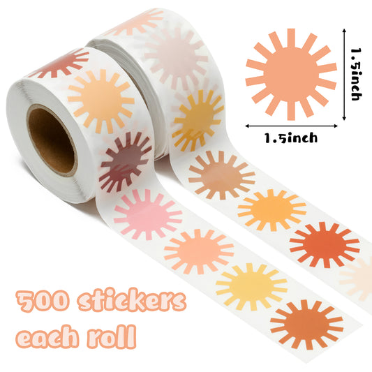 G1ngtar 1000Pcs Boho Sun Stickers Roll First Trip Around The Sun Birthday Party Favor Stickers You are My Muted Sunshine Envelope Sticker Seals Baby Shower Party Decoration Supplies for Boys Girls