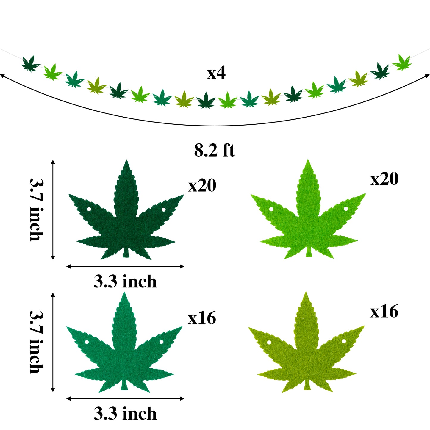 G1ngtar Pot Weed Leaves Garland Felt Artificial Cannabis Marijuana Green Weed Leaves Vines String Banner Wall Hanging Decor 420 Have a Dope Birthday Decorations Party Supplies for Indoor Outdoor, 4Pcs
