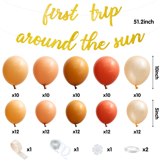 G1ngtar 117Pcs First Trip Around the Sun Birthday Decorations Bohemian Hippie Muted Boho Sun Glitter Banner Latex Balloons Arch Garland Kit Sun Theme 1st Birthday Baby Shower Supplies for Boys Girls