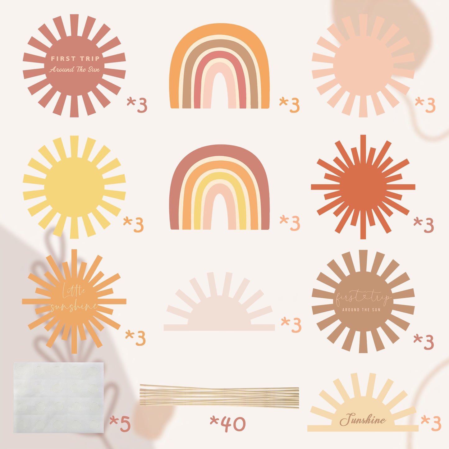 G1ngtar 30Pcs Boho Sun Party Centerpiece Sticks Table Toppers Bohemian Hippie Rainbow Muted Sun Table Decor First Trip Around the Sun Birthday Party Decoration Baby Shower Supplies for Baby Boys Girls