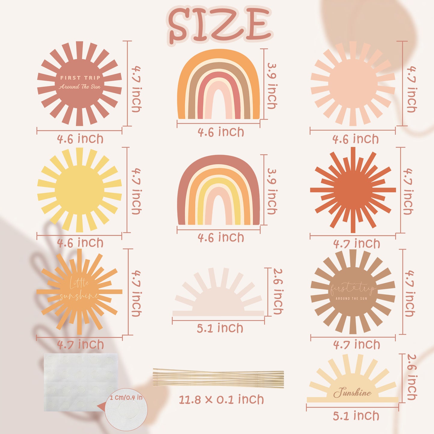 G1ngtar 30Pcs Boho Sun Party Centerpiece Sticks Table Toppers Bohemian Hippie Rainbow Muted Sun Table Decor First Trip Around the Sun Birthday Party Decoration Baby Shower Supplies for Baby Boys Girls