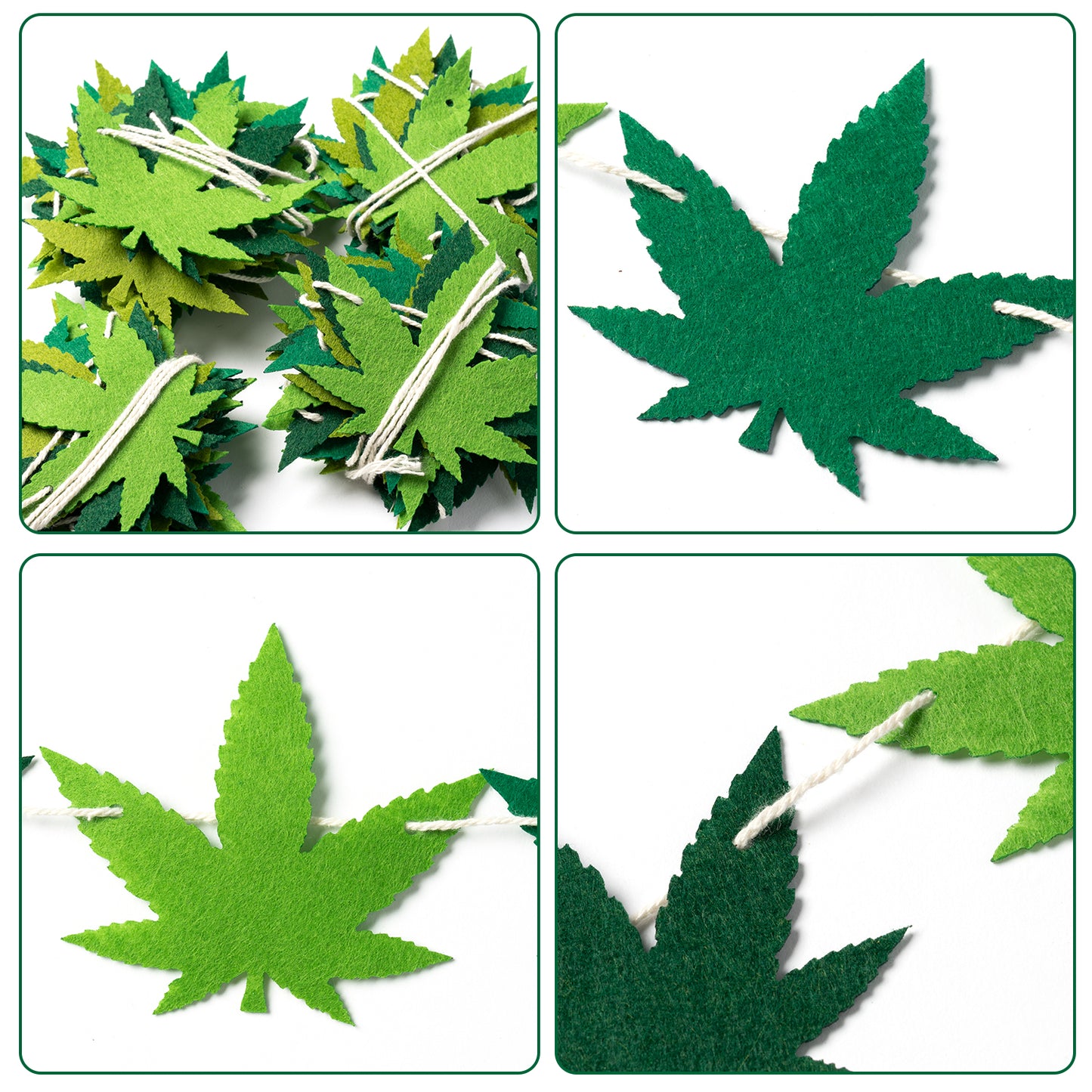 G1ngtar Pot Weed Leaves Garland Felt Artificial Cannabis Marijuana Green Weed Leaves Vines String Banner Wall Hanging Decor 420 Have a Dope Birthday Decorations Party Supplies for Indoor Outdoor, 4Pcs