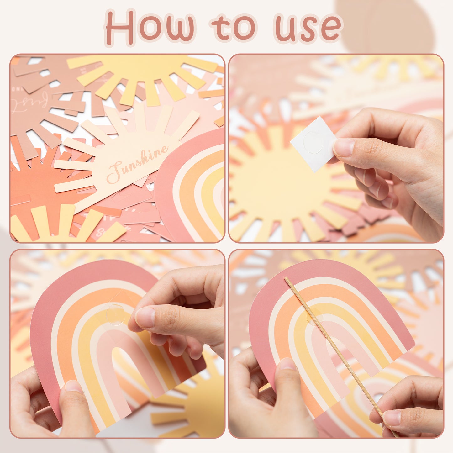 G1ngtar 30Pcs Boho Sun Party Centerpiece Sticks Table Toppers Bohemian Hippie Rainbow Muted Sun Table Decor First Trip Around the Sun Birthday Party Decoration Baby Shower Supplies for Baby Boys Girls