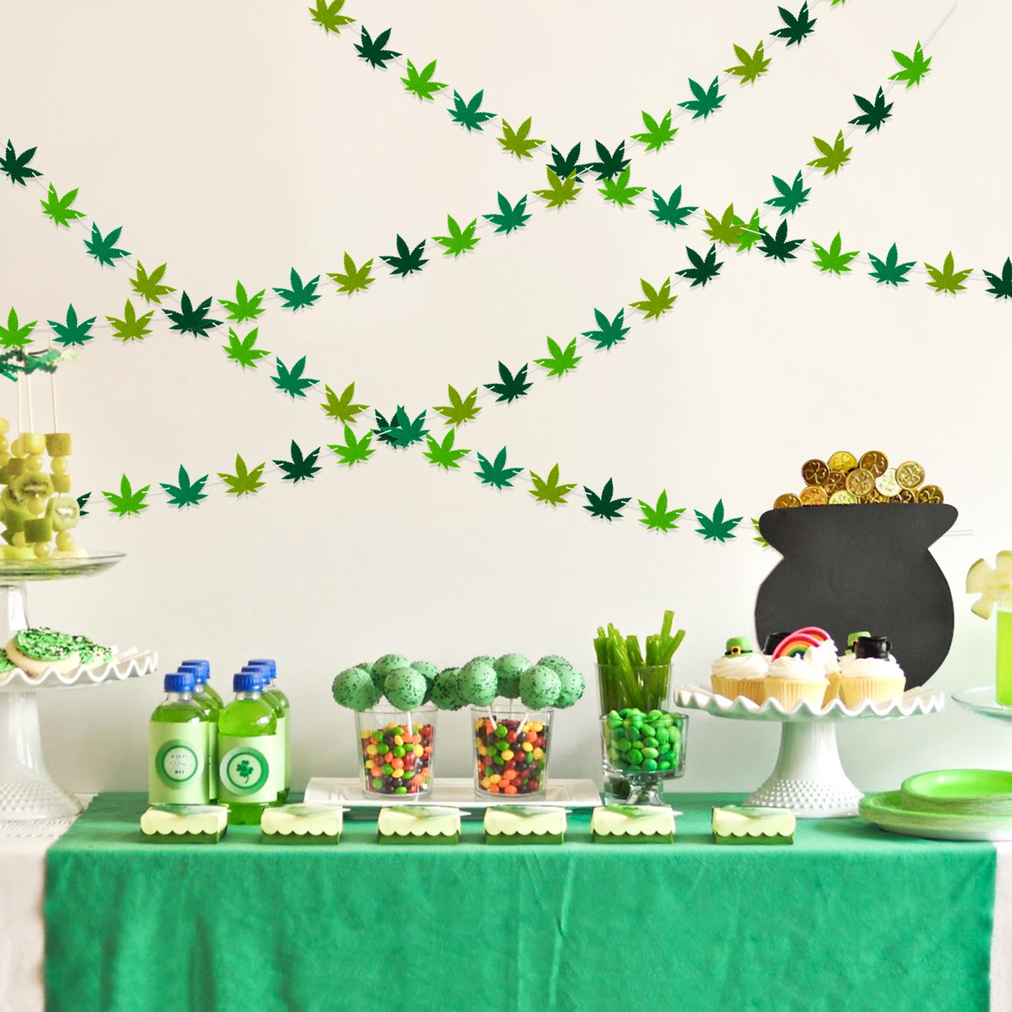 G1ngtar Pot Weed Leaves Garland Felt Artificial Cannabis Marijuana Green Weed Leaves Vines String Banner Wall Hanging Decor 420 Have a Dope Birthday Decorations Party Supplies for Indoor Outdoor, 4Pcs