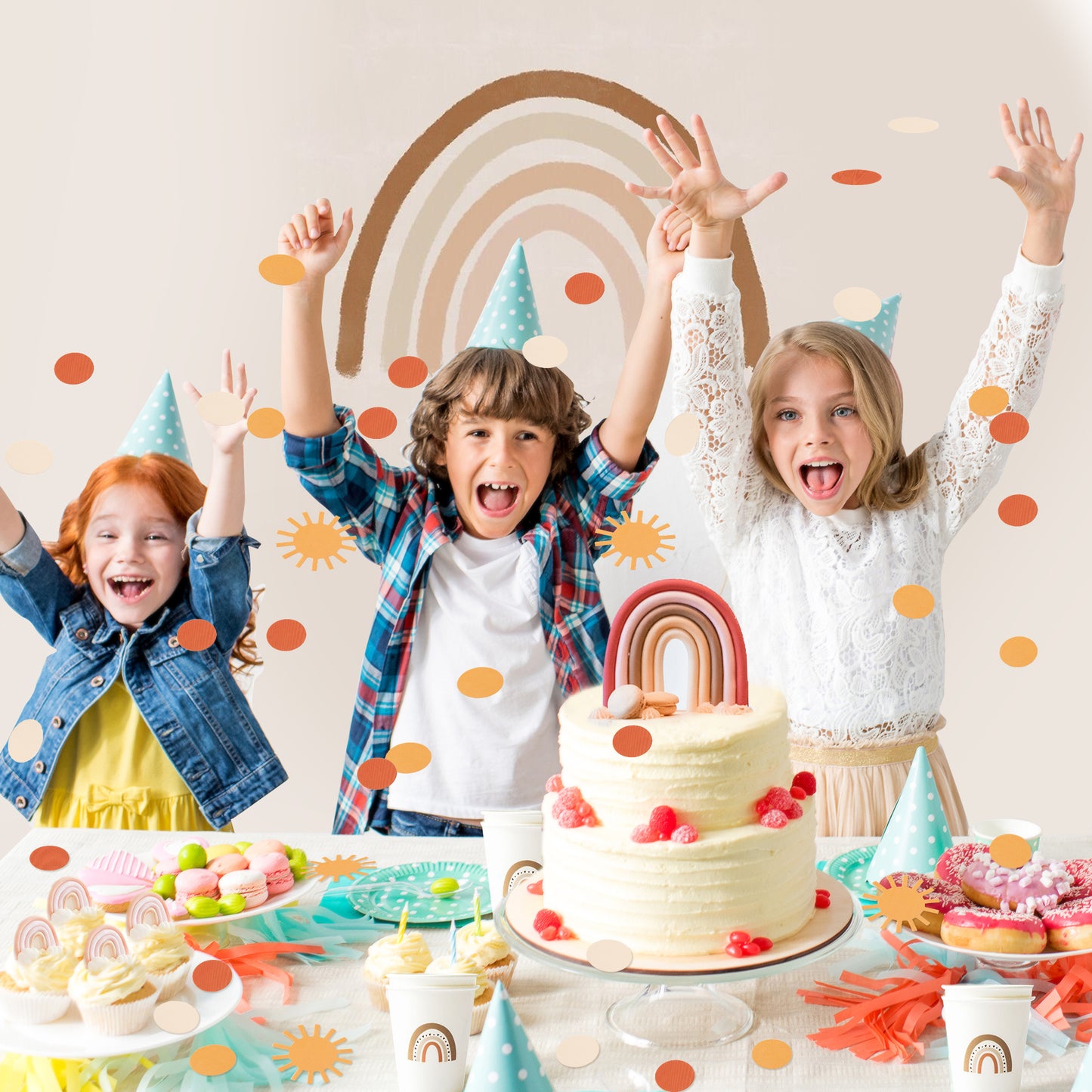 G1ngtar 320Pcs Boho Sun Round Scatter Confetti Dots Bohemian Hippie Muted Sun Confetti Table Decor First Trip Around the Sun You Are My Sunshine Party Decoration for Baby Shower Gender Reveal Wedding