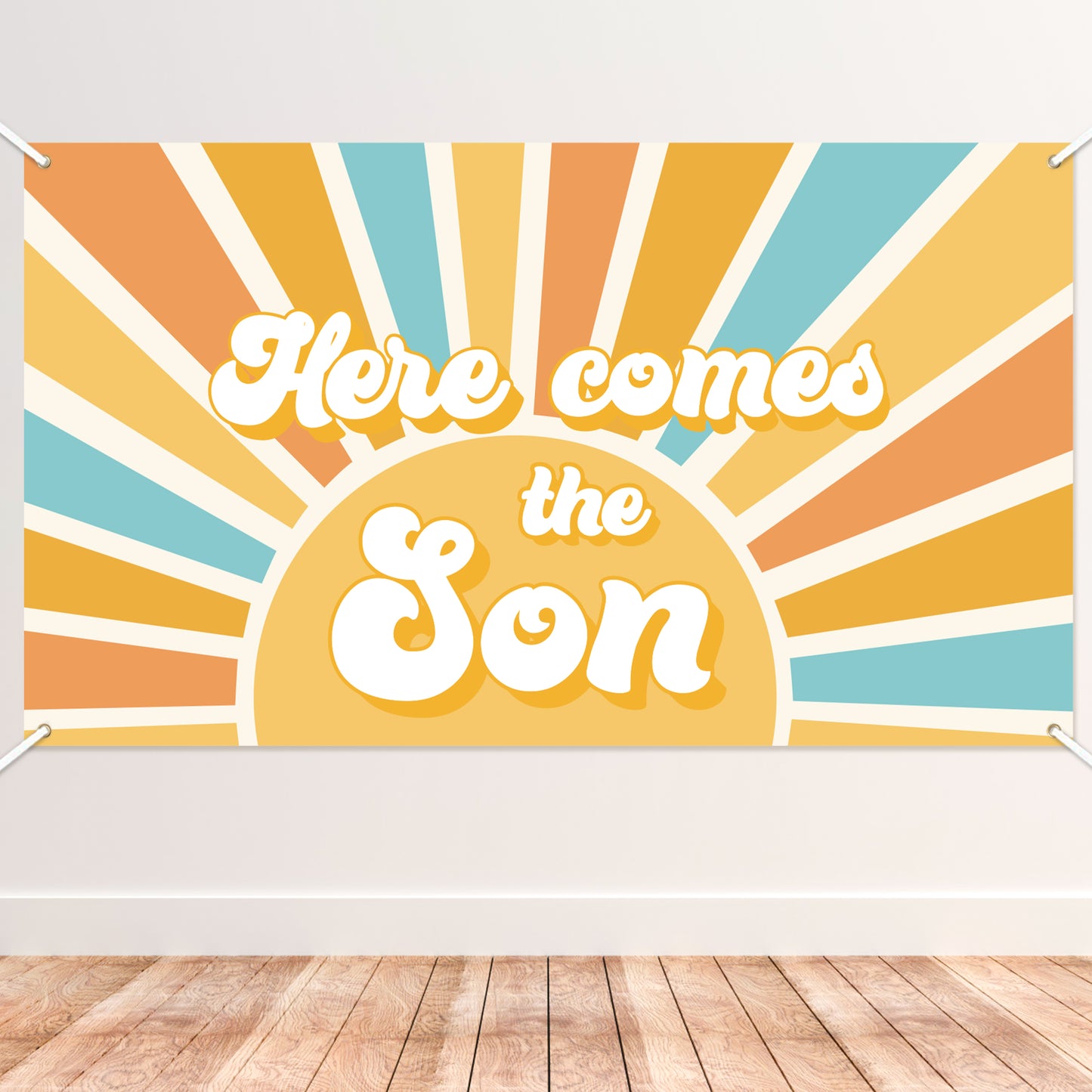 G1ngtar Here Comes the Son Baby Shower Backdrop Banner Boho Sun Retro Muted Sunrise Fabric Wall Hanging Decor Birthday Party Photo Background First Trip Around the Sun Decorations Supplies for Boys