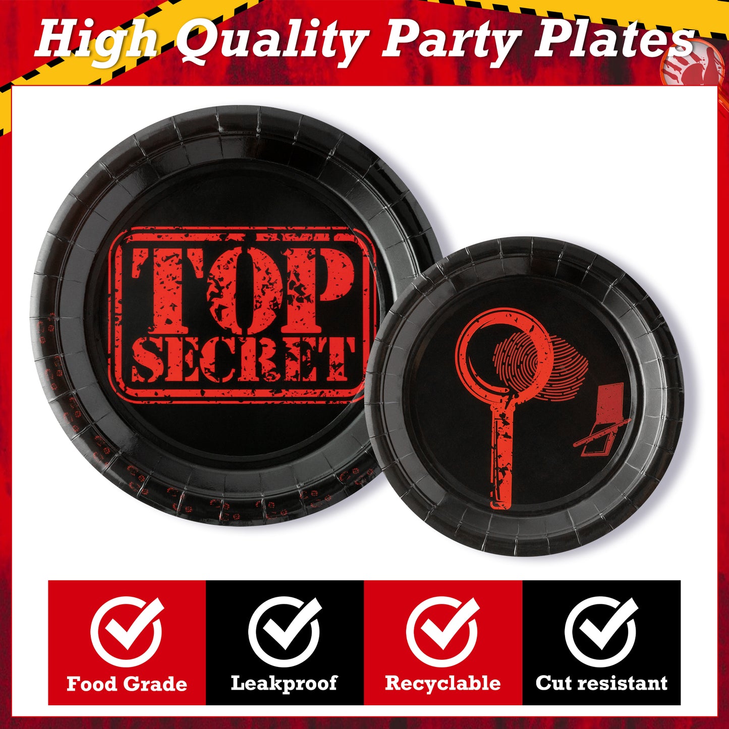 G1ngtar 96Pcs Top Secret Party Plates Supplies Secret Agent Spy Detective Party Tableware Decorations Escape Room Disposable Paper Plates Napkins Forks for Birthday Activities Halloween, Serves 24