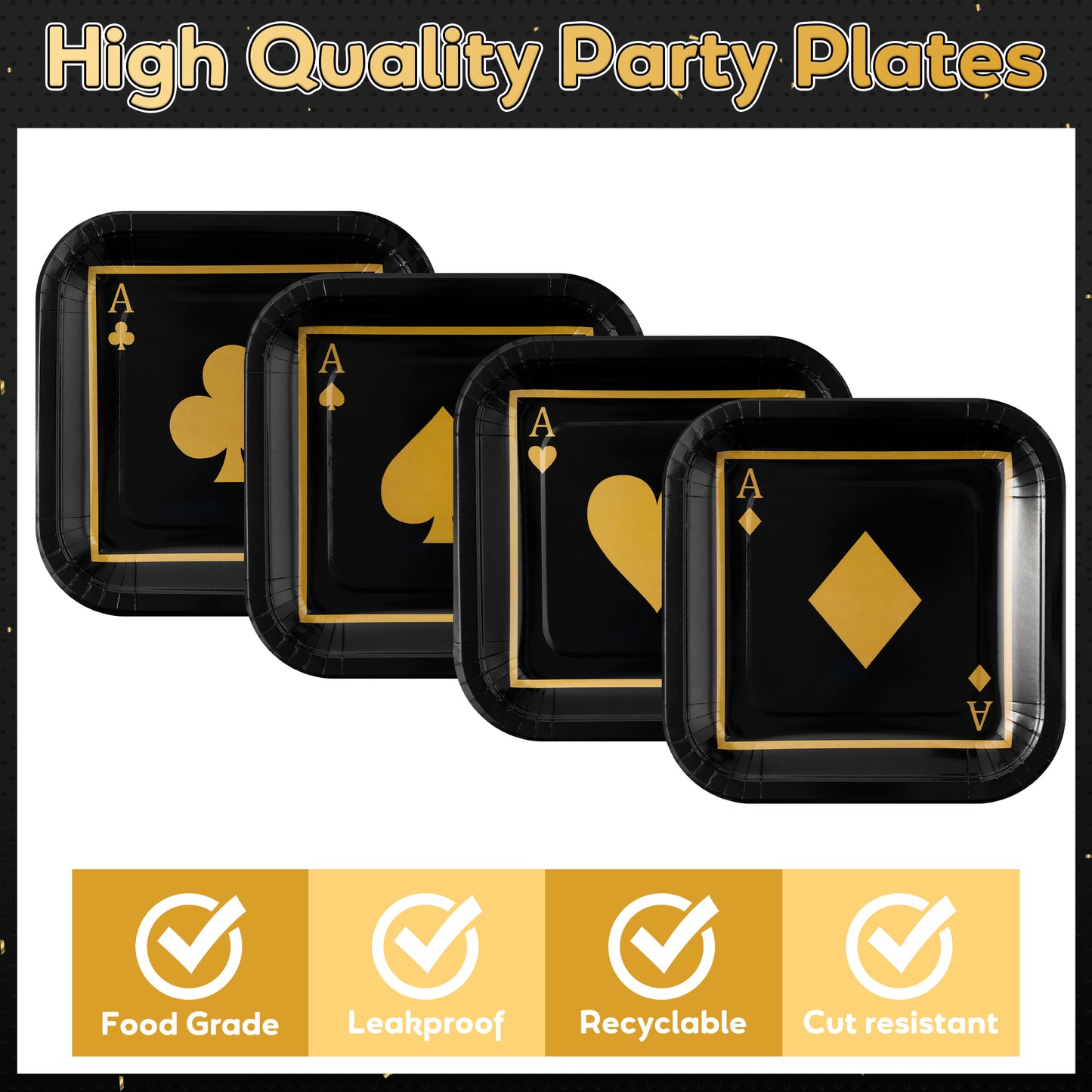 G1ngtar 96Pcs Casino Party Plates Supplies - Poker Party Tableware Decorations Las Vegas Square Disposable Paper Plates Napkins Forks for Birthday Casino Night Poker Card Playing Club, Serves 24 Guest