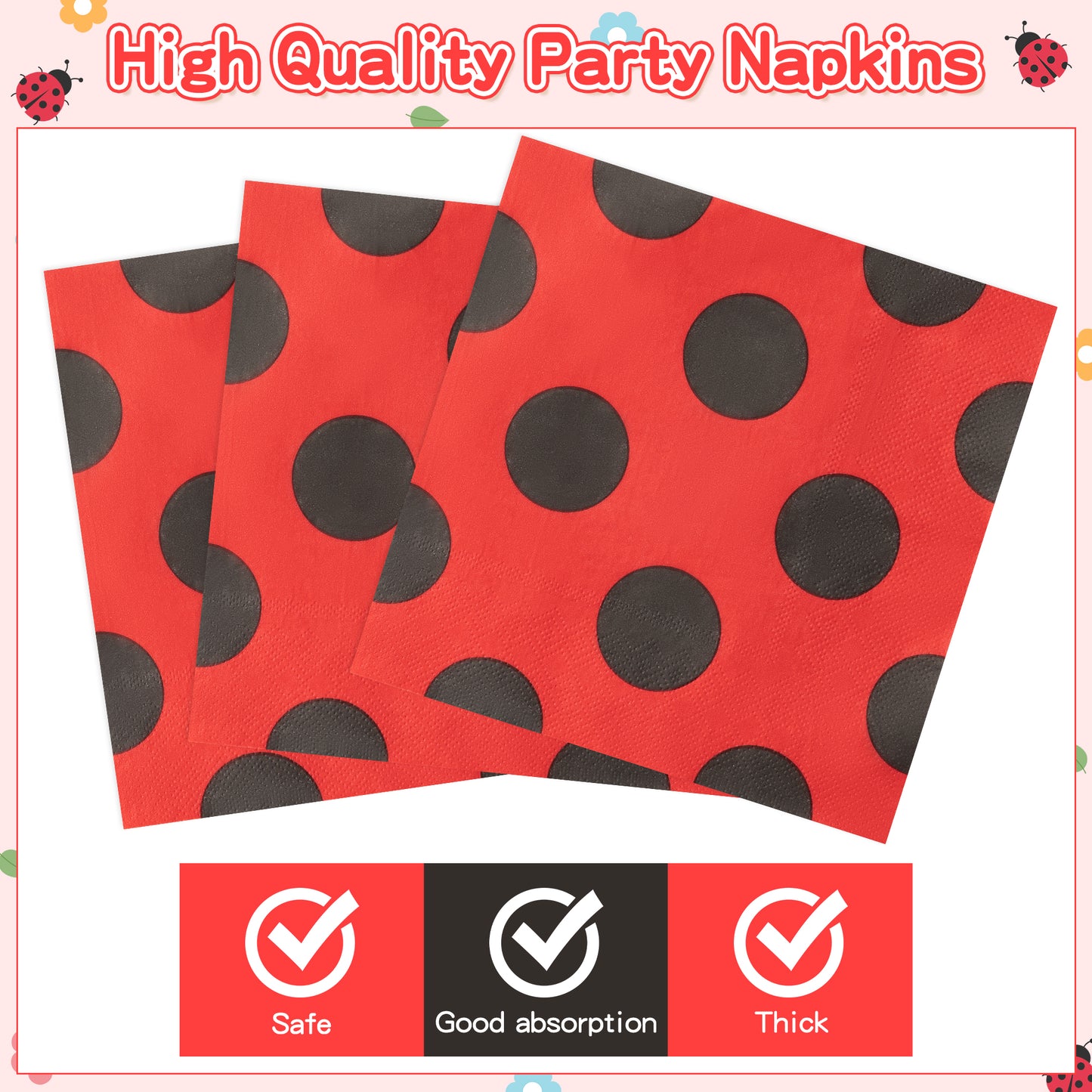 G1ngtar 96Pcs Ladybug Party Plates Supplies - Red and Black Polka Dot Party Tableware Decorations Cute Lady Bug Disposable Paper Plates Napkins Forks for Kids Birthday Baby Shower, Serves 24 Guests