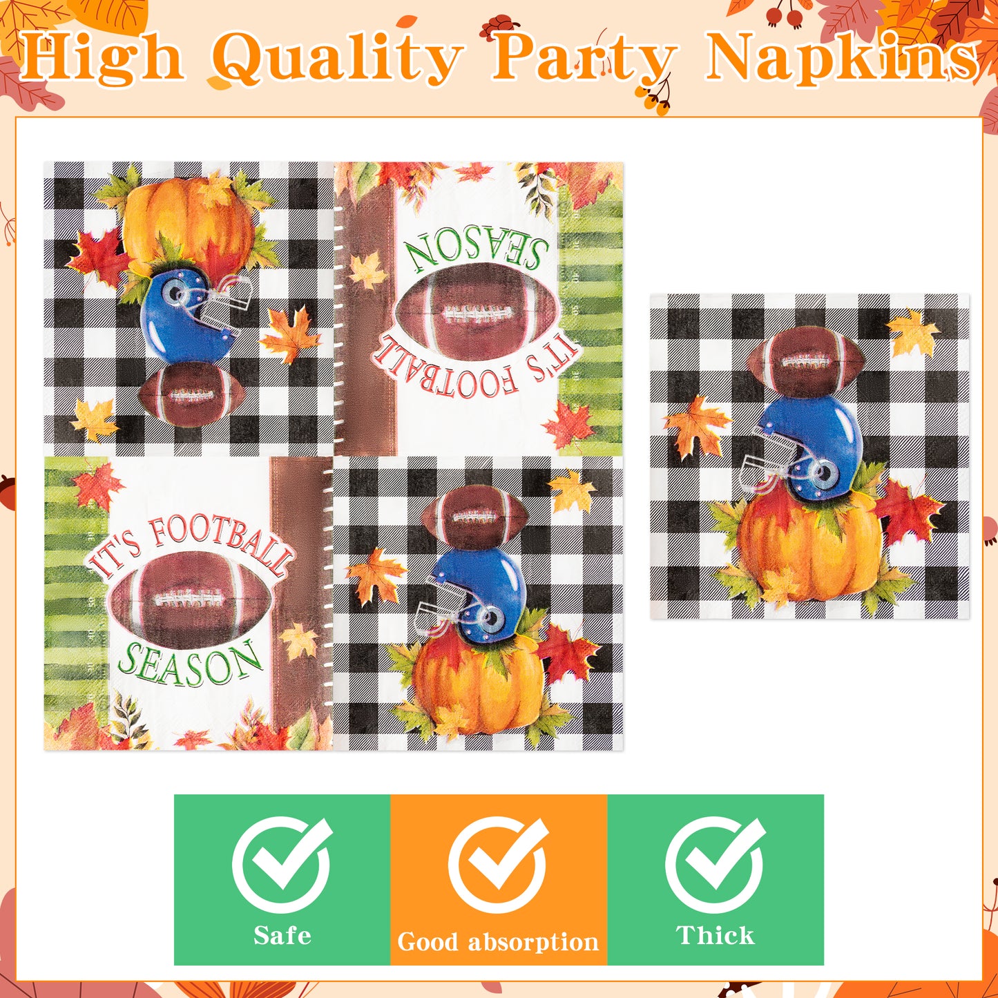 G1ngtar 96Pcs Fall Football Party Plates Supplies - Thanksgiving Autumn Party Tableware Decorations Maple Farmhouse Rustic Disposable Paper Plates Napkins Forks for Kid Birthday Sport Game, Serves 24