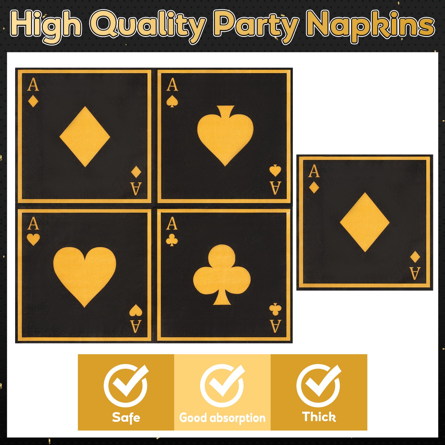 G1ngtar 96Pcs Casino Party Plates Supplies - Poker Party Tableware Decorations Las Vegas Square Disposable Paper Plates Napkins Forks for Birthday Casino Night Poker Card Playing Club, Serves 24 Guest