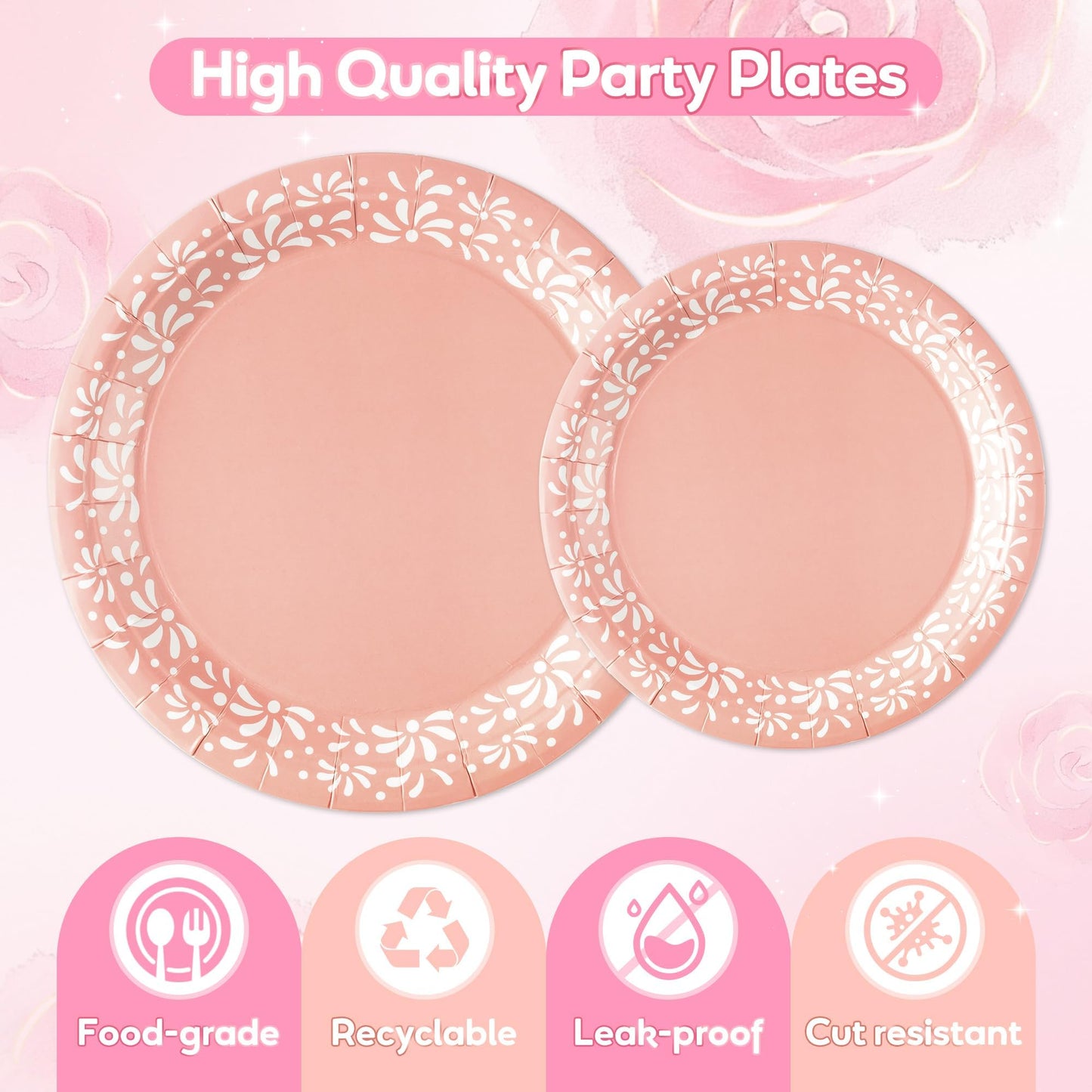 G1ngtar 96Pcs Pink Platos De Barro Mexicanos Cielito Lindo Terracotta Clay Party Plates Supplies Tableware Decorations Disposable Paper Plates Napkins Forks for Birthday Baby Shower, Serves 24