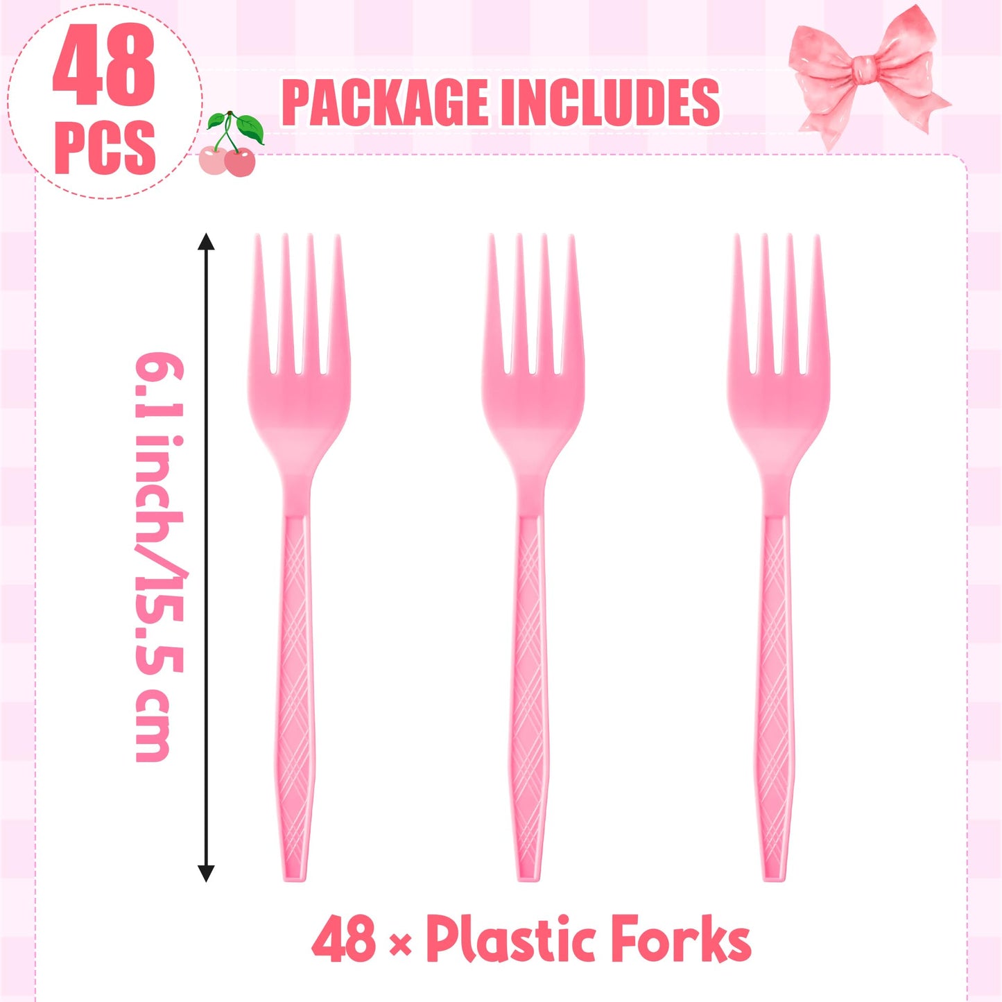 G1ngtar Pink Plastic Forks - 48Pcs 6.1 Inches Disposable Forks Set Heavy Duty Party Cutlery Dinner Dessert Party Supplies Silverware for Girls Baby Shower Bridal Shower Wedding Birthday Home