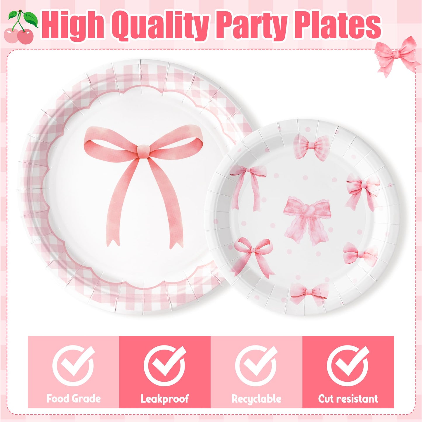 G1ngtar 48Pcs Coquette Pink Bow Paper Plates - 9 Inch and 7 Inch Disposable Paper Plates Set Cute Party Supplies Dessert Dinner Tableware Decoration for Girl Bachelorette Bridal Engagement Birthday