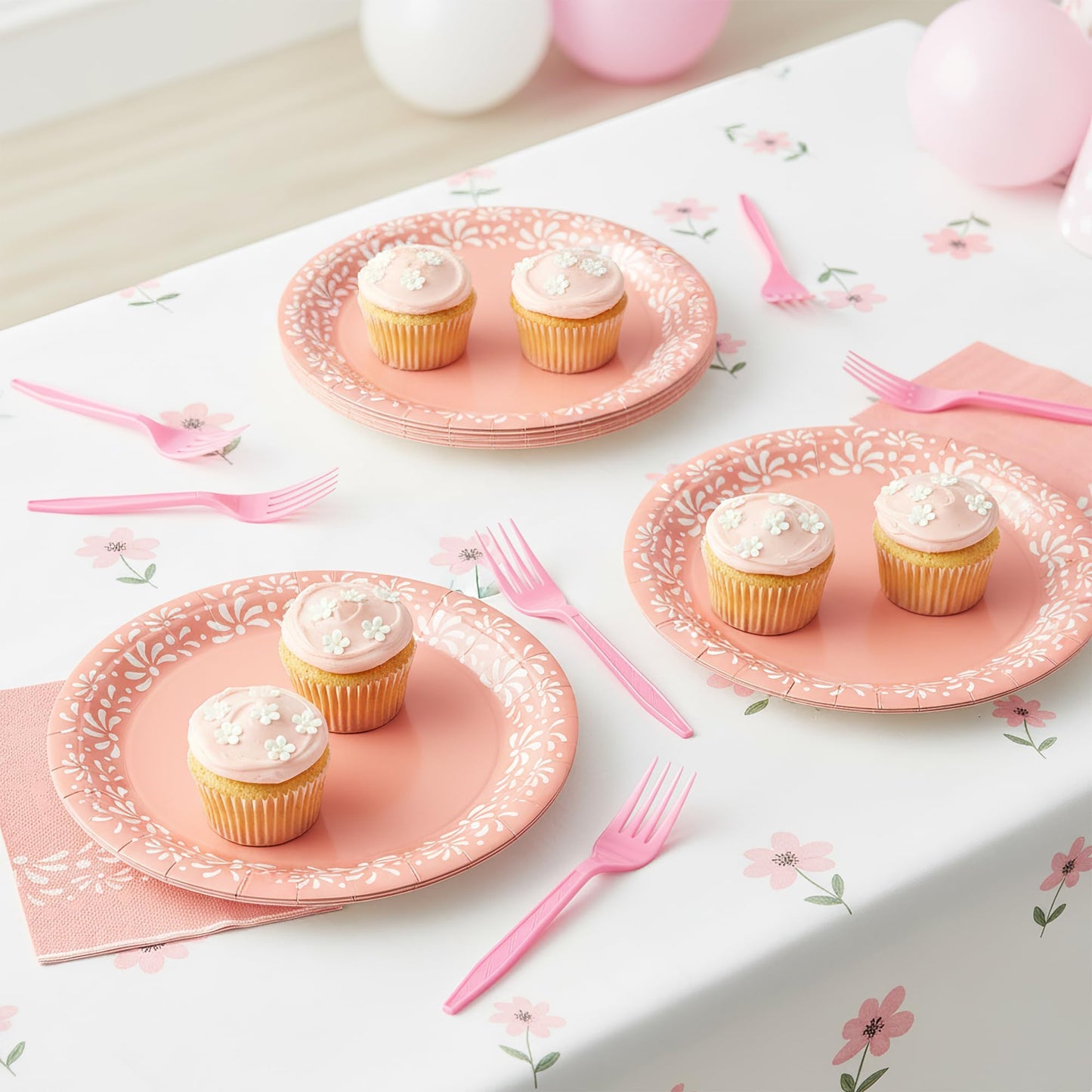 G1ngtar 96Pcs Pink Platos De Barro Mexicanos Cielito Lindo Terracotta Clay Party Plates Supplies Tableware Decorations Disposable Paper Plates Napkins Forks for Birthday Baby Shower, Serves 24