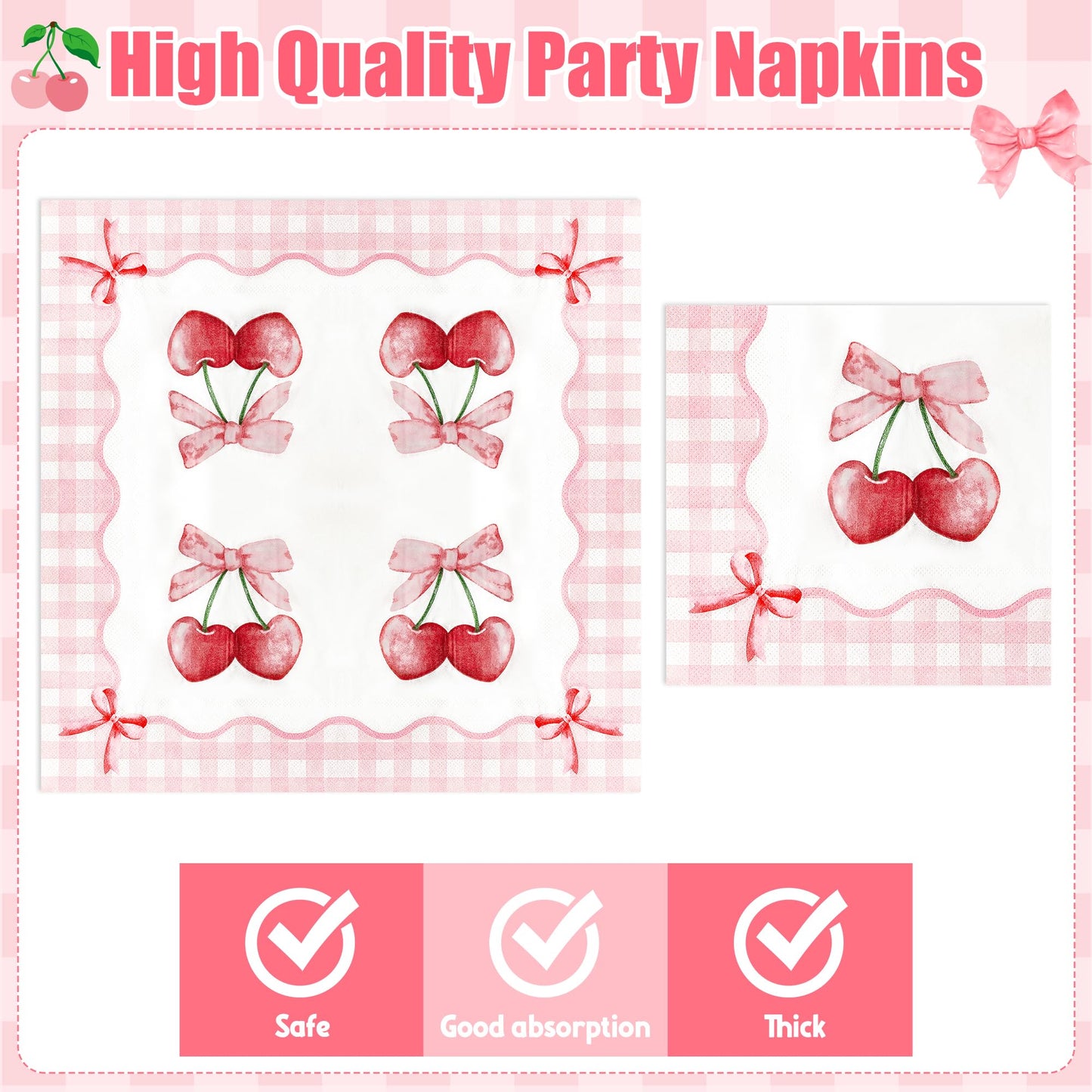 G1ngtar Coquette Pink Bow Paper Napkins - 48Pcs Bow Cherry Party Decoration Cute Paper Napkin Set Disposable Party Supplies Decor for Girls Bachelorette Bridal Engagement Birthday (6.3 Inches)