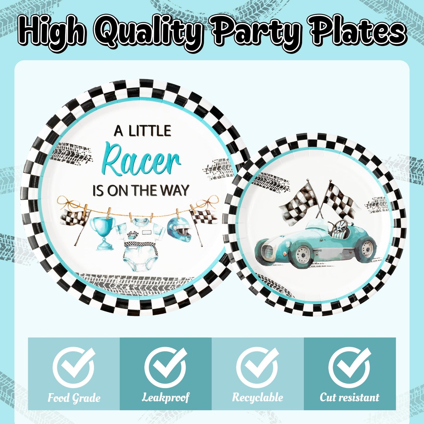 G1ngtar 96Pcs Race Car Baby Shower Party Plates Supplies A Little Racer Is On The Way Racing Car Party Tableware Decorations Disposable Paper Plates Napkins Forks for Kids Birthday, Serves 24