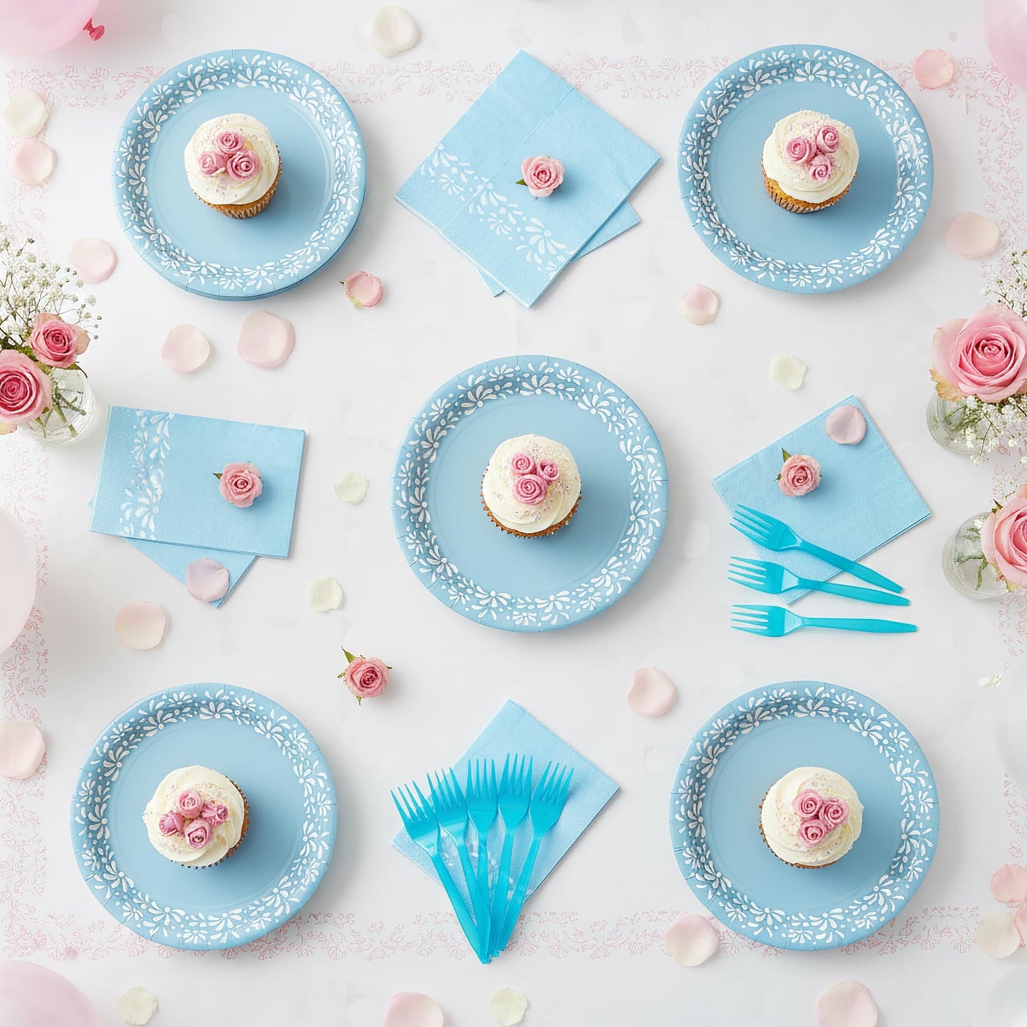 G1ngtar 96Pcs Blue Platos De Barro Mexicanos Cielito Lindo Terracotta Clay Party Plates Supplies Tableware Decorations Disposable Paper Plates Napkins Forks for Birthday Baby Shower, Serves 24
