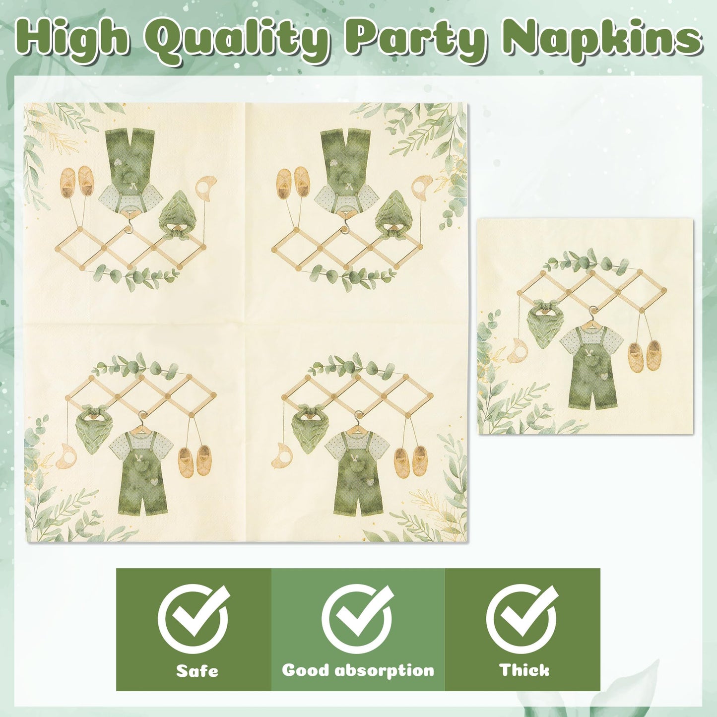 G1ngtar 96Pcs Sage Green Eucalyptus Baby Shower Party Plates Supplies Greenery Leaves Baby Boy Tableware Decorations Disposable Paper Plates Napkins Forks for Kids Birthday Gender Reveal, Serves 24