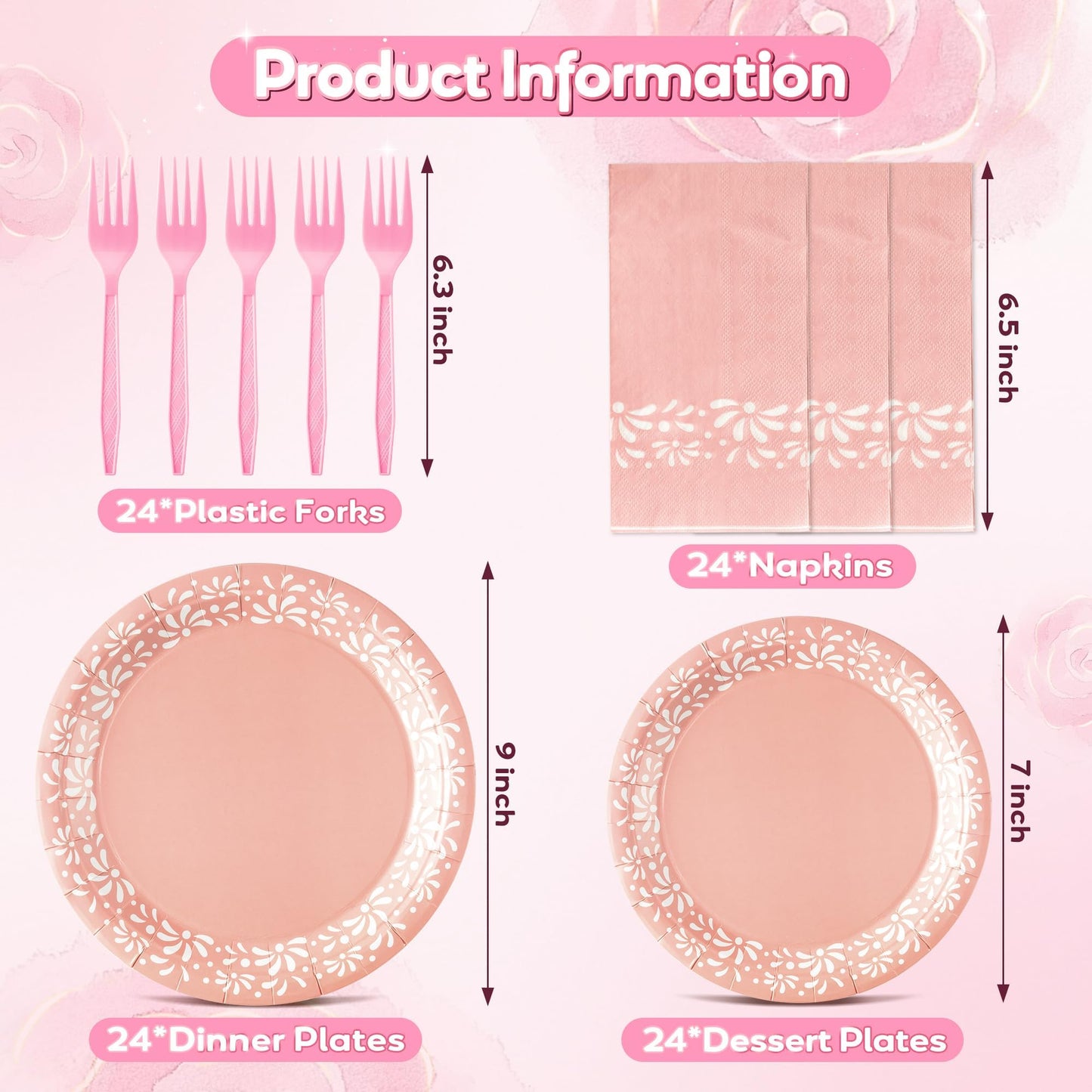 G1ngtar 96Pcs Pink Platos De Barro Mexicanos Cielito Lindo Terracotta Clay Party Plates Supplies Tableware Decorations Disposable Paper Plates Napkins Forks for Birthday Baby Shower, Serves 24