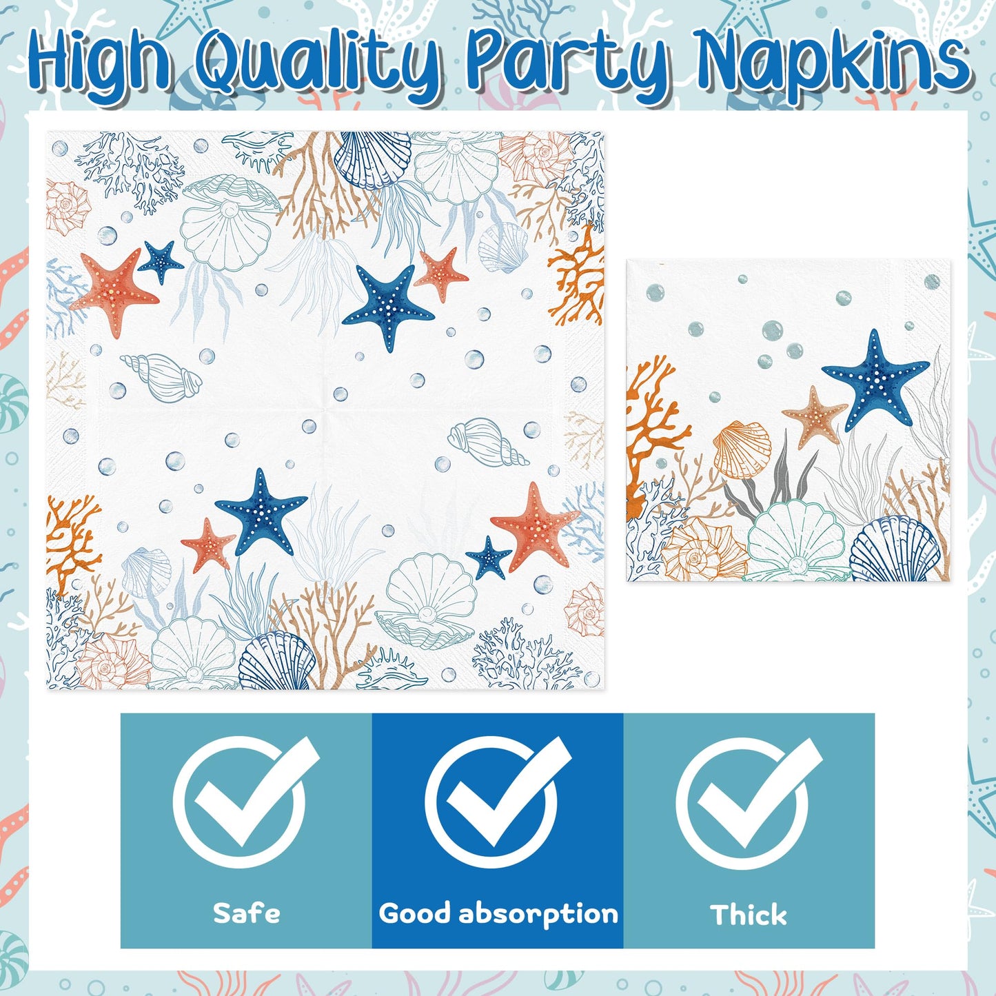 G1ngtar 96Pcs Ocean Seashell Starfish Coral Beach Party Plates Supplies