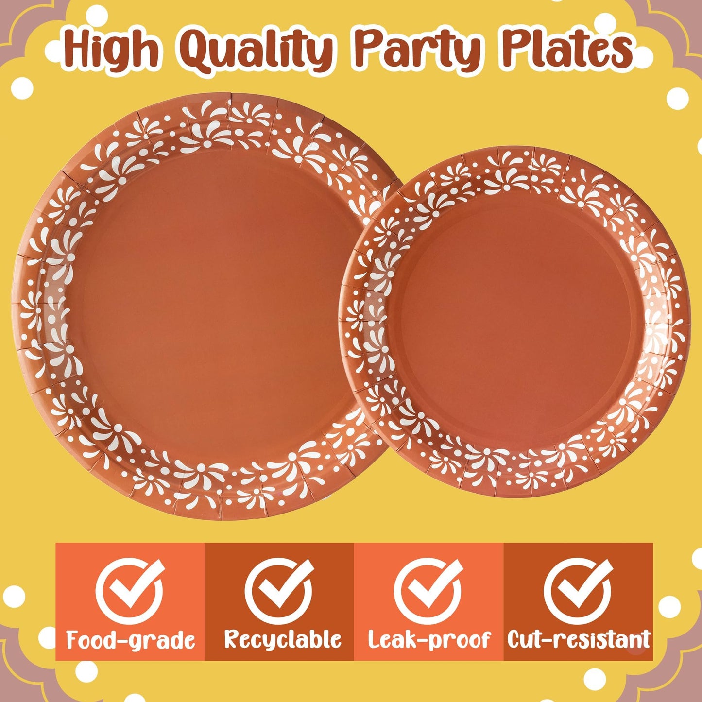 G1ngtar 96Pcs Brown Platos De Barro Mexicanos Cielito Lindo Terracotta Clay Party Plates Supplies Tableware Decorations Disposable Paper Plates Napkins Forks for Birthday Baby Shower, Serves 24