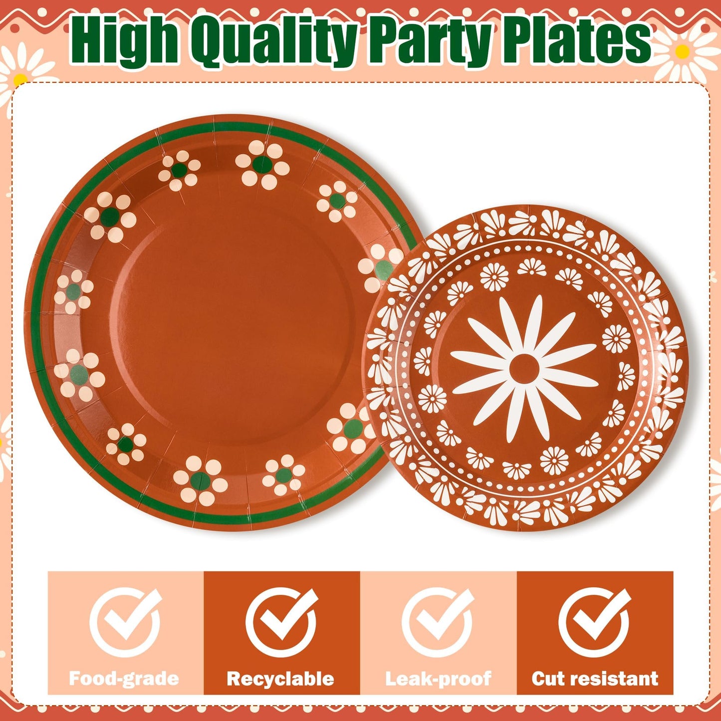 G1ngtar 96Pcs Platos De Barro Mexicanos Cielito Lindo Terracotta Clay Party Plates Supplies Tableware Decorations Disposable Paper Plates Napkins Forks for Birthday Wedding Baby Shower, Serves 24