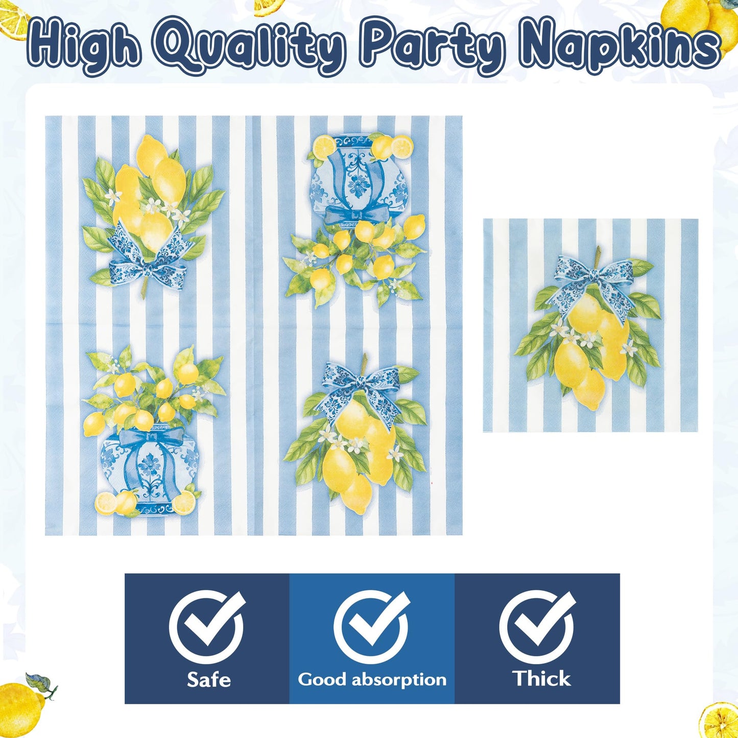 G1ngtar 96Pcs Chinoiserie Vase Lemon Party Plates Supplies Capri Lemon Blue White Vase Tableware Decorations Disposable Paper Plates Napkins Forks for Birthday Summer Party Wedding, Serves 24