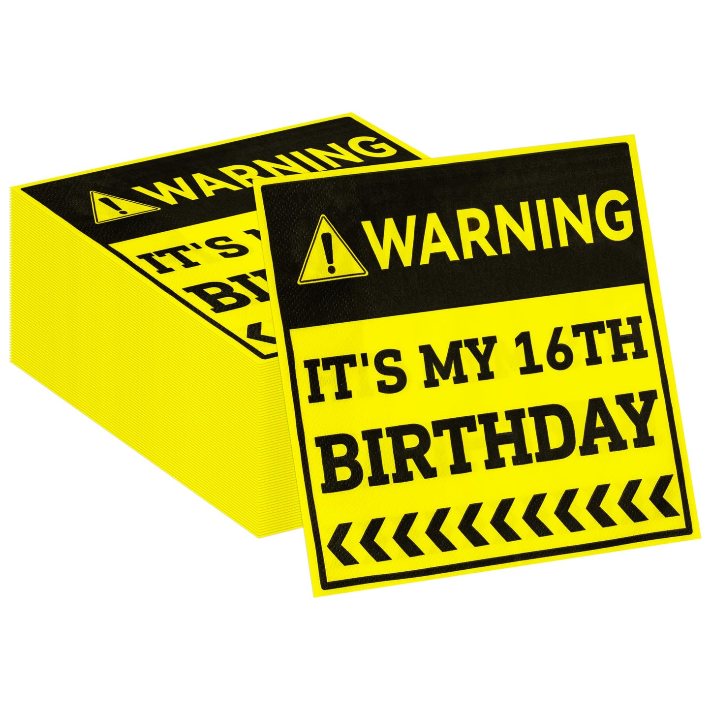 G1ngtar 16th Birthday Themed Paper Napkins - 48Pcs Warning It’s My 16th Birthday Party Decoration Sixteen Years Old Paper Napkin Set Disposable Party Supplies Decor for Teens Boy Girl (6.3 Inches)