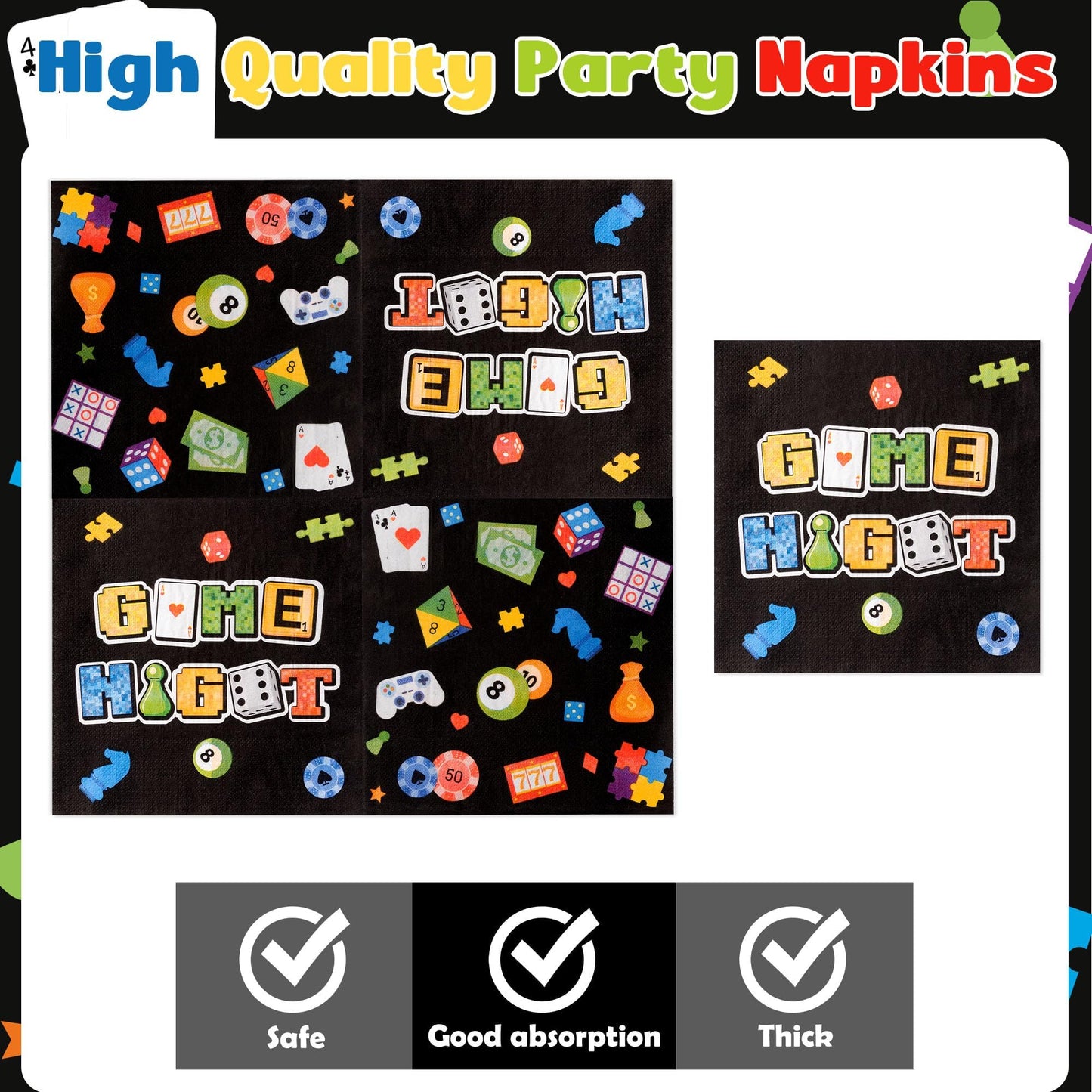 G1ngtar 96Pcs Family Game Night Gaming on Video Game Chess Card Party Plates Supplies - Party Tableware Decorations Disposable Paper Plates Napkins Forks for Birthday Family Gamer, Serves 24 Guest