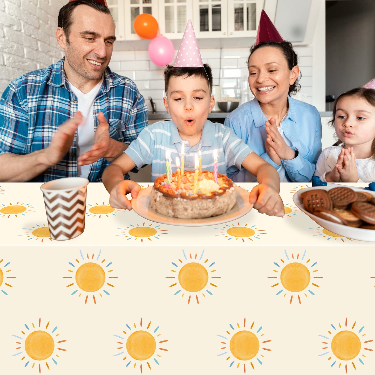 G1ngtar 6Pcs Retro Boho Sun Birthday Here Comes The Son Party Tablecloths Disposable Plastic Waterproof Rectangular Table Covers First Trip Around The Sun Party Decorations Supplies, 86.6"x51.2"