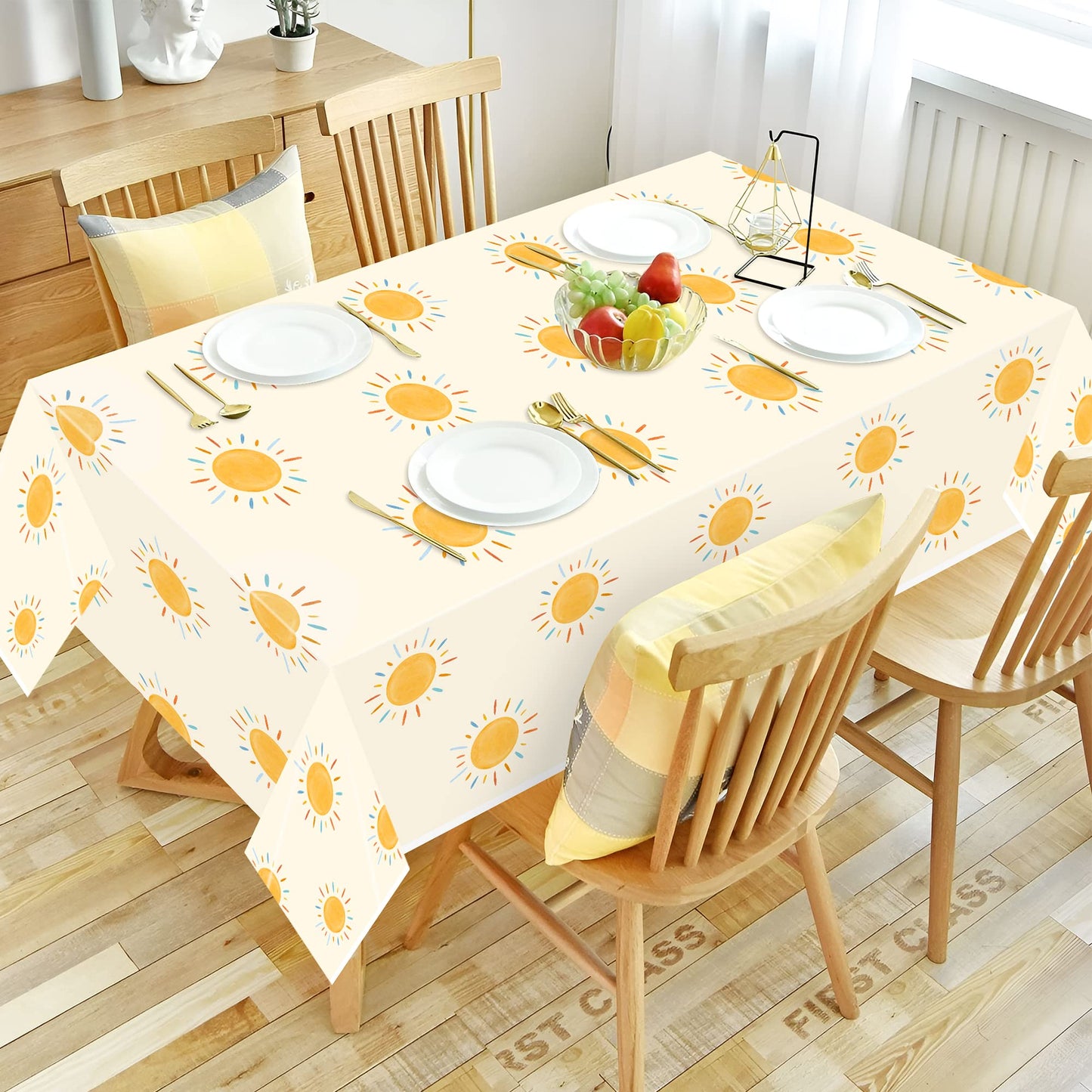 G1ngtar 6Pcs Retro Boho Sun Birthday Here Comes The Son Party Tablecloths Disposable Plastic Waterproof Rectangular Table Covers First Trip Around The Sun Party Decorations Supplies, 86.6"x51.2"