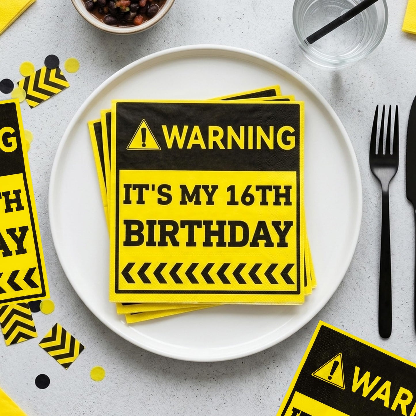 G1ngtar 16th Birthday Themed Paper Napkins - 48Pcs Warning It’s My 16th Birthday Party Decoration Sixteen Years Old Paper Napkin Set Disposable Party Supplies Decor for Teens Boy Girl (6.3 Inches)