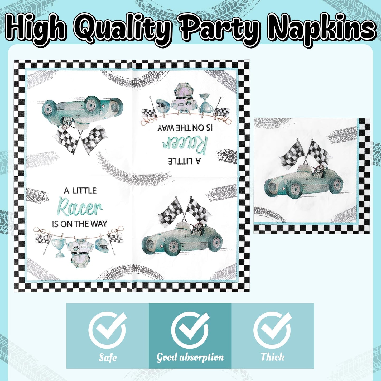 G1ngtar 96Pcs Race Car Baby Shower Party Plates Supplies A Little Racer Is On The Way Racing Car Party Tableware Decorations Disposable Paper Plates Napkins Forks for Kids Birthday, Serves 24