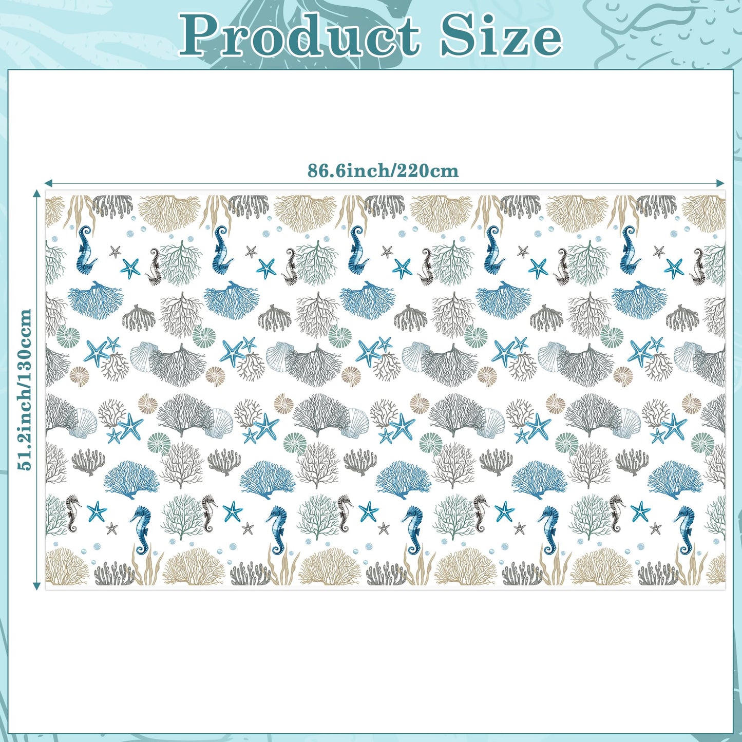 G1ngtar 3Pcs Ocean Seashell Coastal Beach Party Tablecloths Disposable Plastic Waterproof Rectangular Table Covers Summer Starfish Coral Baby Shower Party Decorations Supplies, 86.6"x51.2"