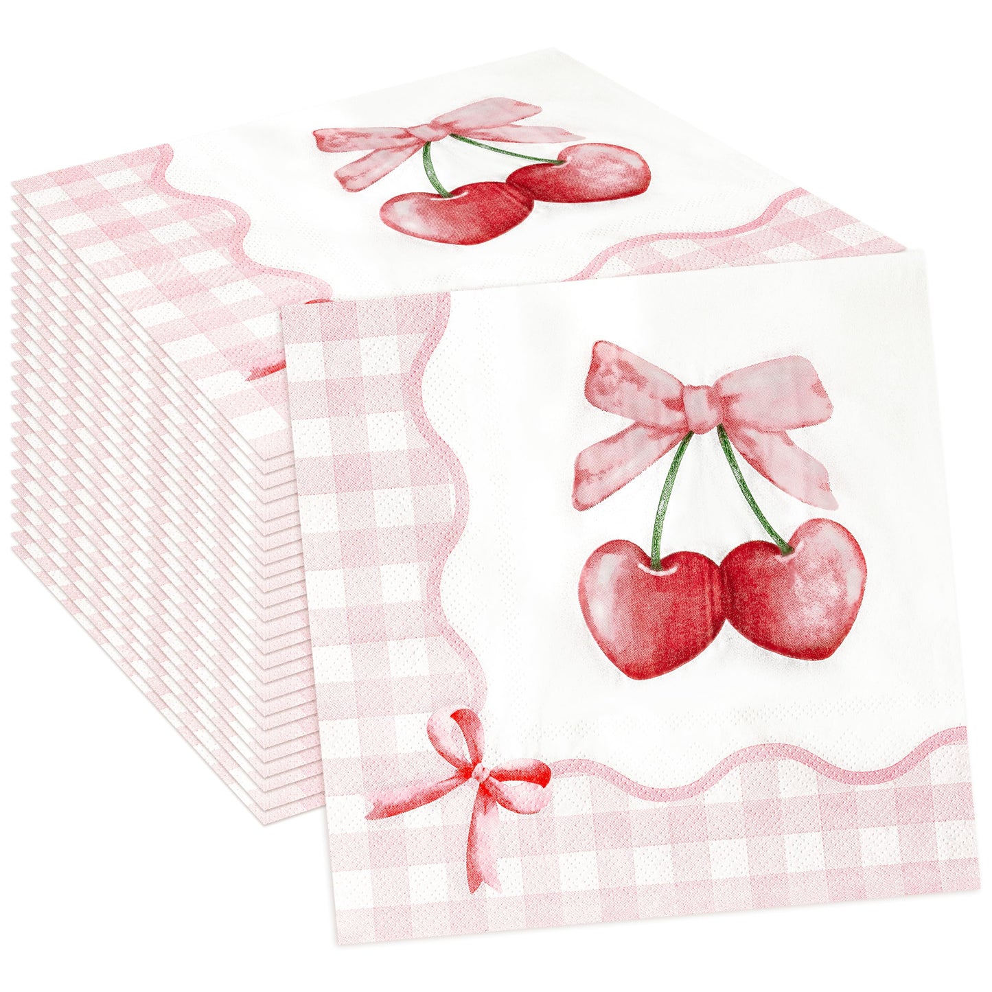 G1ngtar Coquette Pink Bow Paper Napkins - 48Pcs Bow Cherry Party Decoration Cute Paper Napkin Set Disposable Party Supplies Decor for Girls Bachelorette Bridal Engagement Birthday (6.3 Inches)